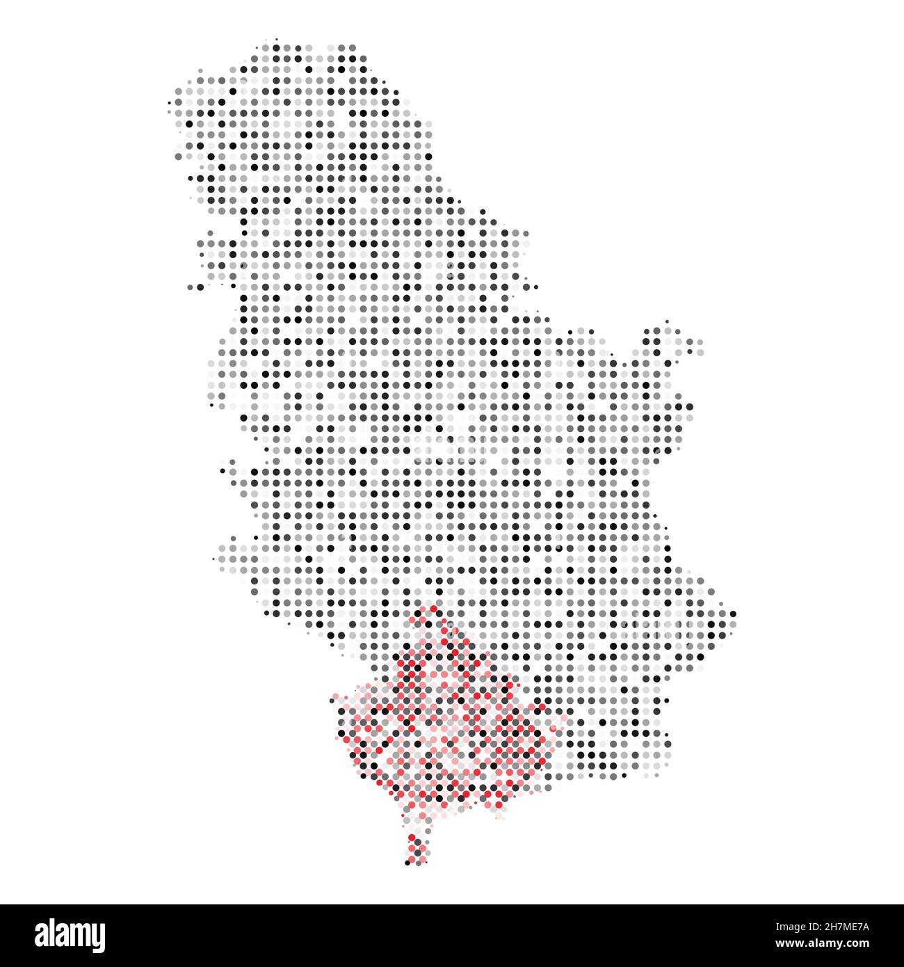 Carte vectorielle abstraite en pointillés noir et blanc avec effet demi-ton de la Serbie et du Kosovo.Illustration vectorielle numérique de la carte de pays à motif pointillé. Illustration de Vecteur