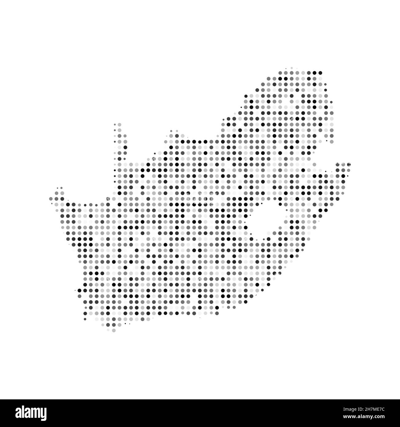 Carte vectorielle abstraite à effet demi-ton noir et blanc en pointillés de l'Afrique du Sud.Illustration vectorielle numérique de la carte de pays à motif pointillé. Illustration de Vecteur