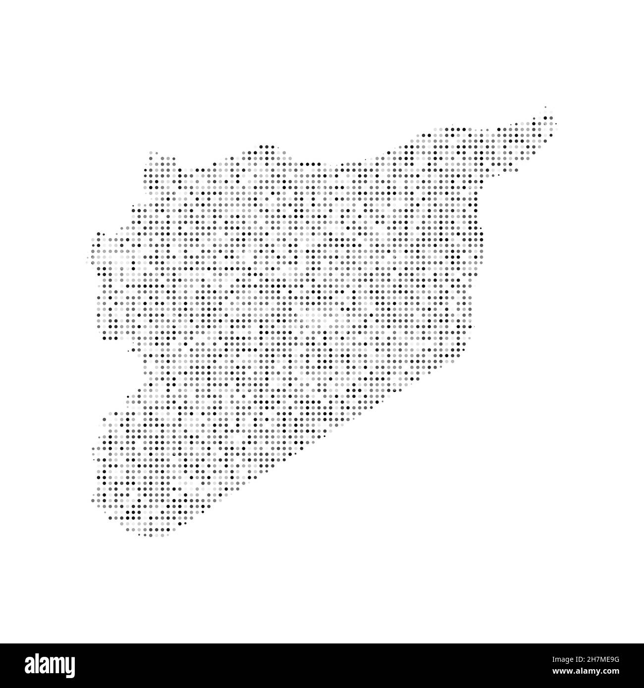 Carte vectorielle abstraite à effet demi-ton noir et blanc en pointillés de la Syrie.Illustration vectorielle numérique de la carte de pays à motif pointillé. Illustration de Vecteur