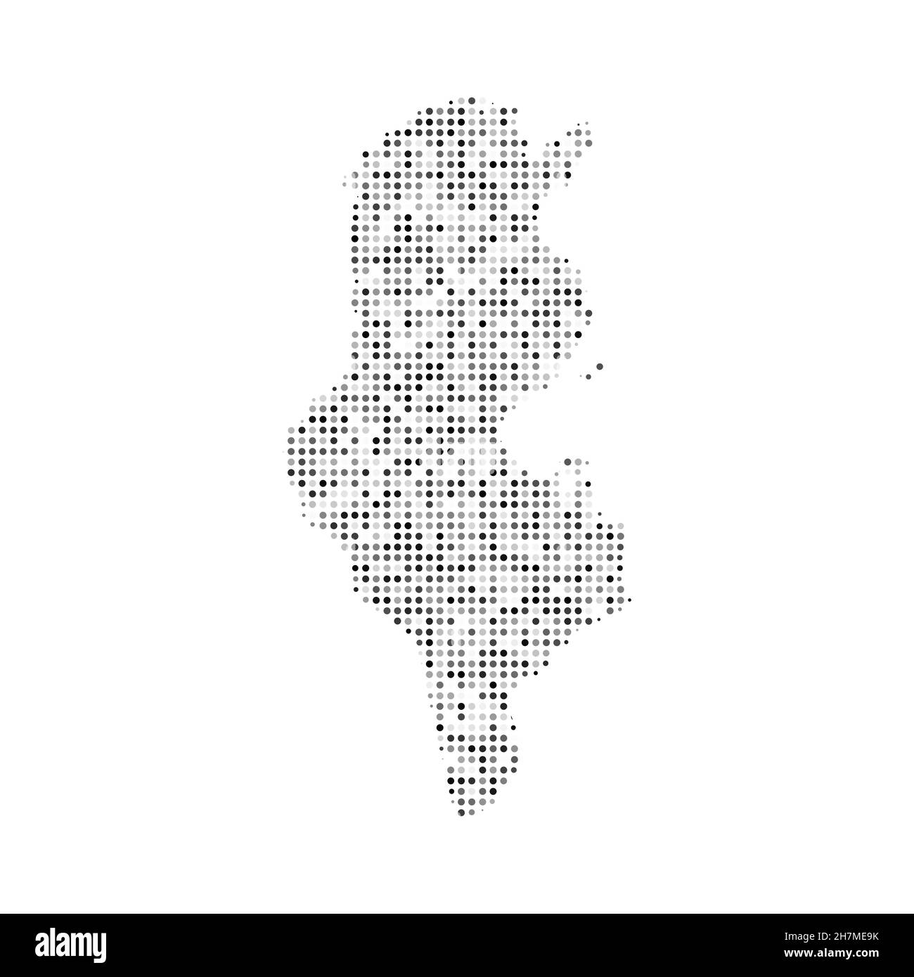 Carte vectorielle des effets de demi-teinte en pointillé noir et blanc abstraite de Tunisie.Illustration vectorielle numérique de la carte de pays à motif pointillé. Illustration de Vecteur