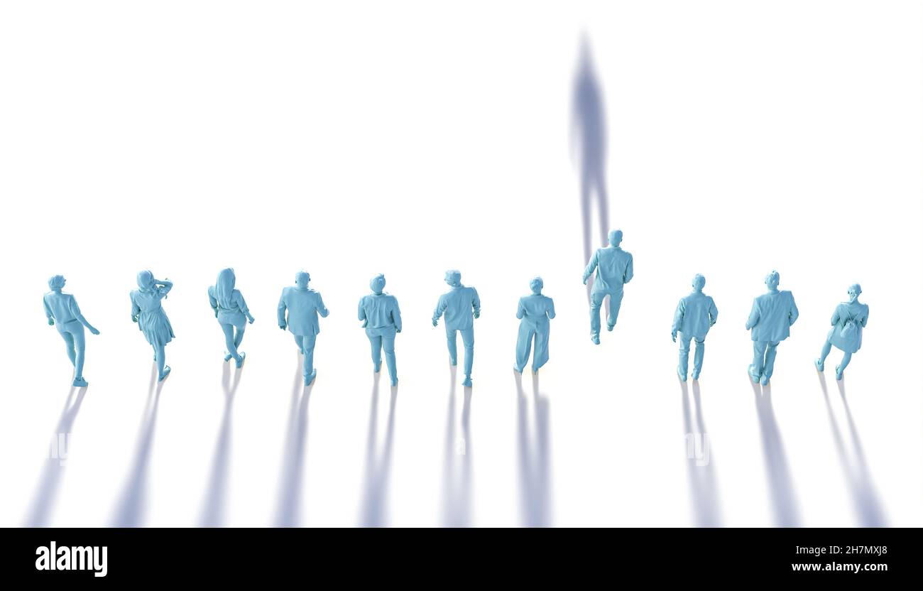 les gens avec l'ombre derrière, l'un d'eux a l'ombre en face. concept de diversité.modèle 3d Banque D'Images