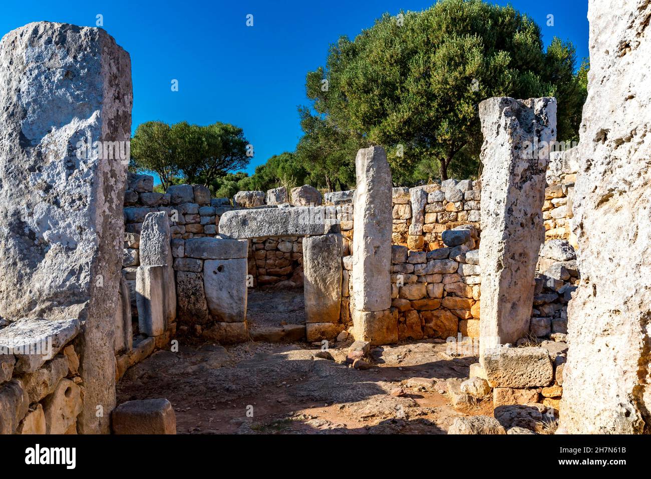 Torre d'en Galmes, colonie de Talayotes, bâtiment mégalithique, 1400 av. J.-C., site d'excavation,Minorque, Iles Baléares, Espagne Banque D'Images