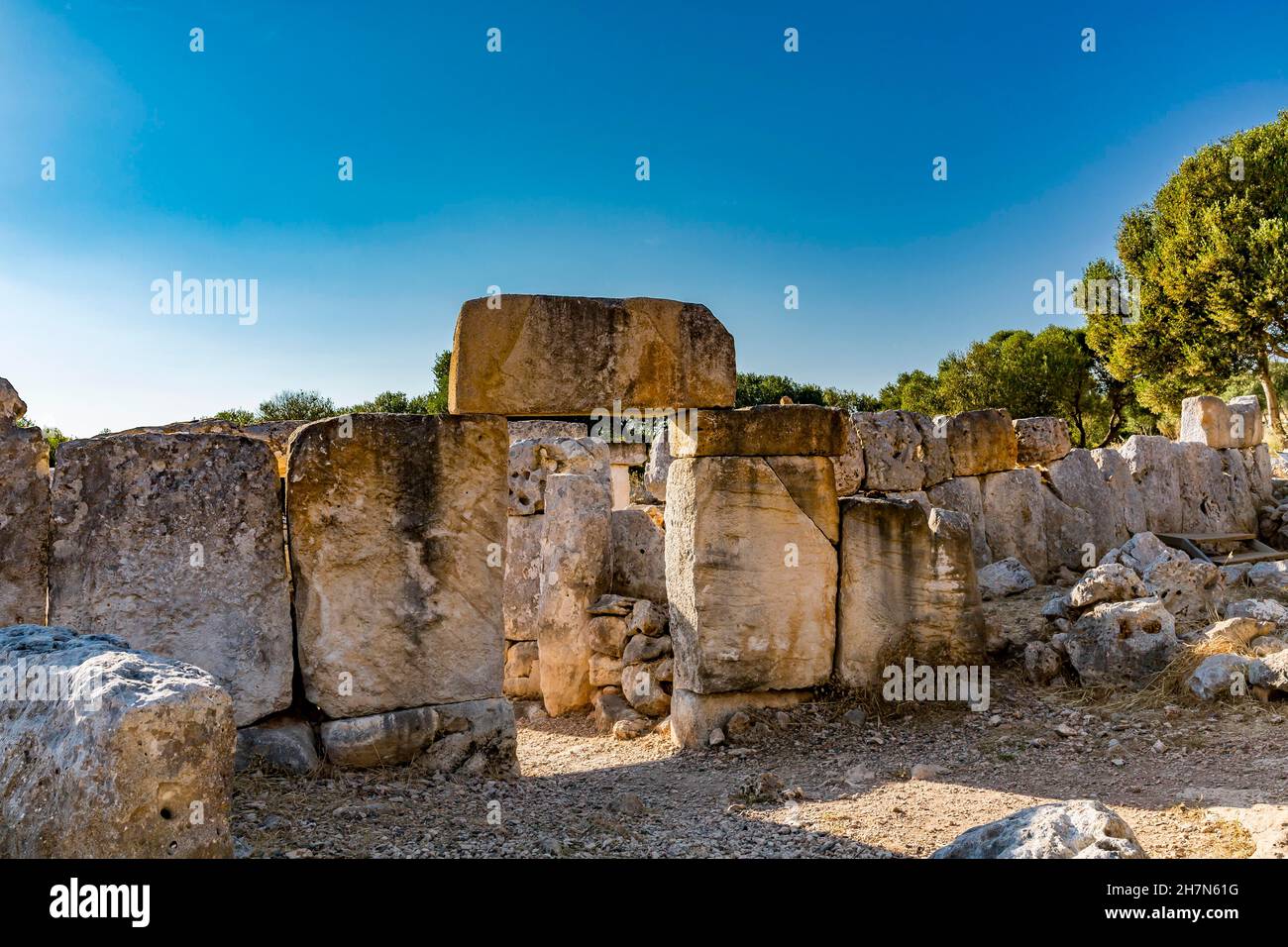 Torre d'en Galmes, colonie de Talayotes, bâtiment mégalithique, 1400 av. J.-C., site d'excavation,Minorque, Iles Baléares, Espagne Banque D'Images
