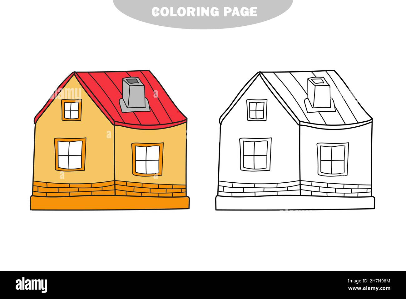 Page de coloriage simple.Illustration noire et blanche d'une maison.Vecteur sur blanc.Version couleur et noir et blanc Illustration de Vecteur