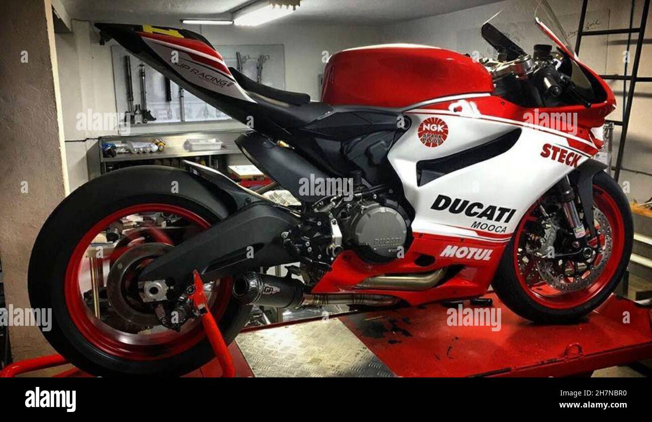 Ducati 959 moto: Course rouge et blanc, Ducati Mooca.São Paulo - São Paulo - Brésil.Mars 2017. Banque D'Images