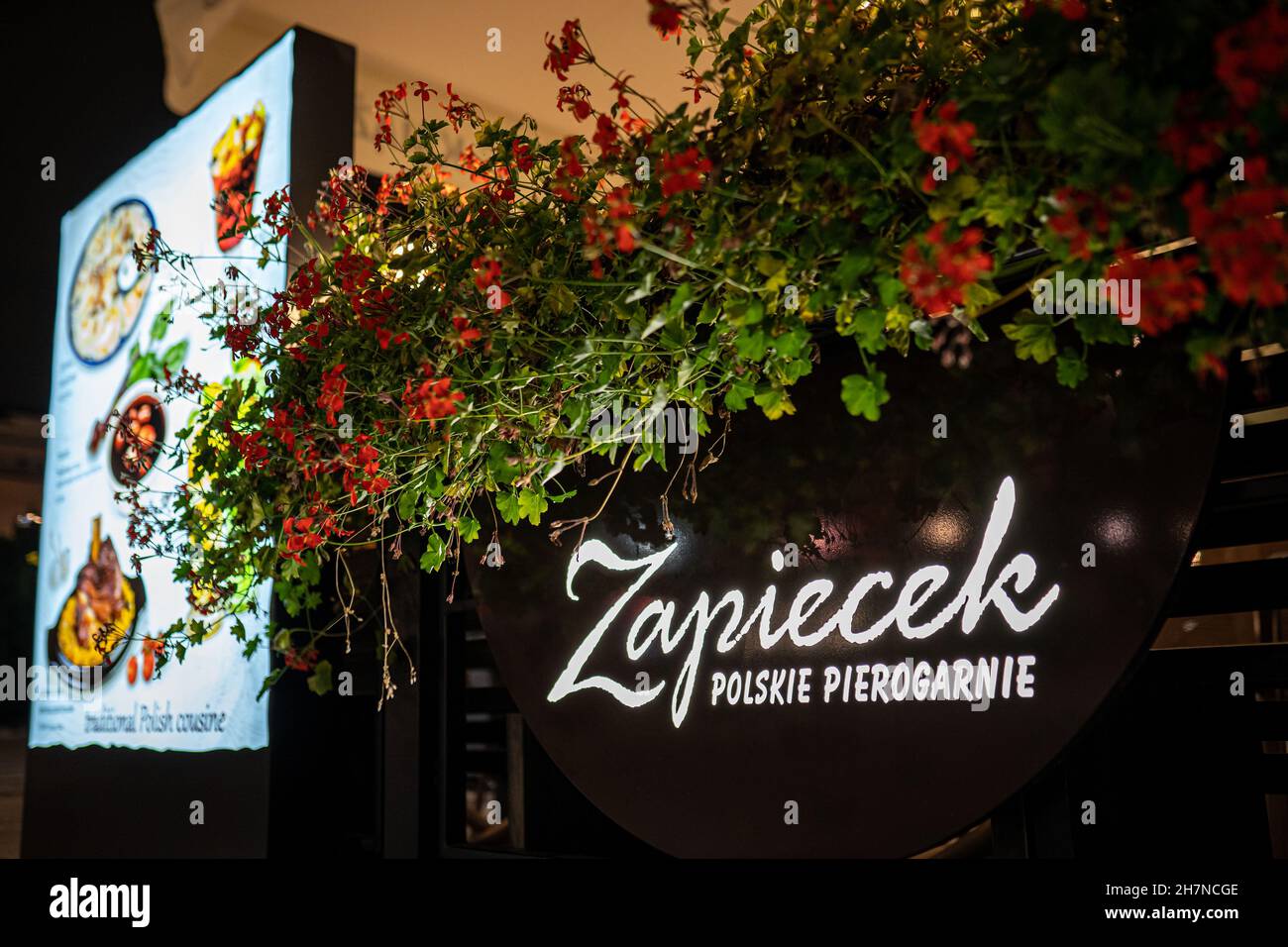 Le logo du restaurant Zapiecek Dumpling and Polish cuisine Restaurant à Varsovie.Varsovie, Pologne - 8 octobre 2021. Banque D'Images