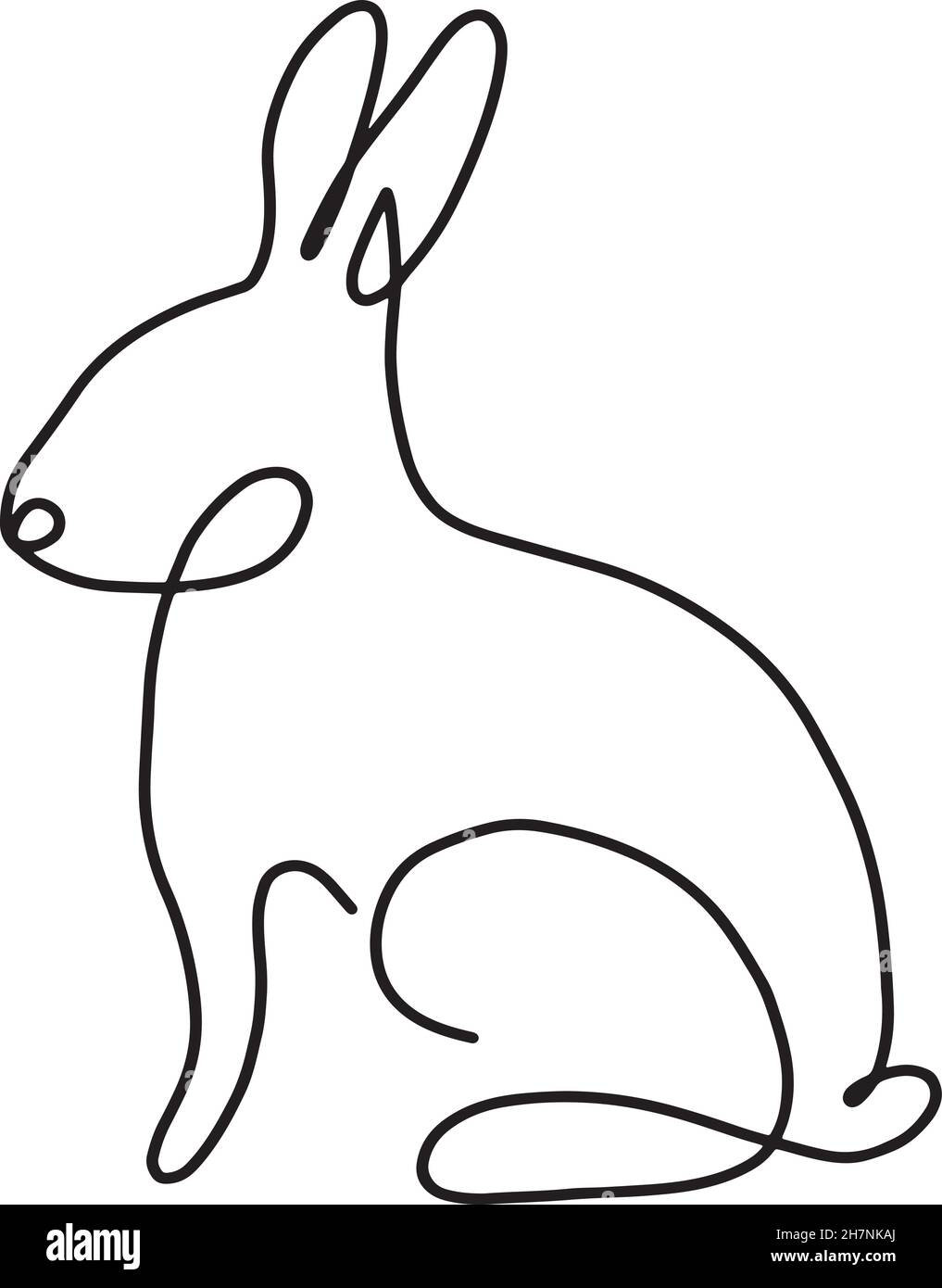 Lapin Bunny vecteur d'une ligne art. Abstract lapin dessin icône de contour.Portrait minimaliste moderne en noir et blanc dessiné à la main Illustration de Vecteur