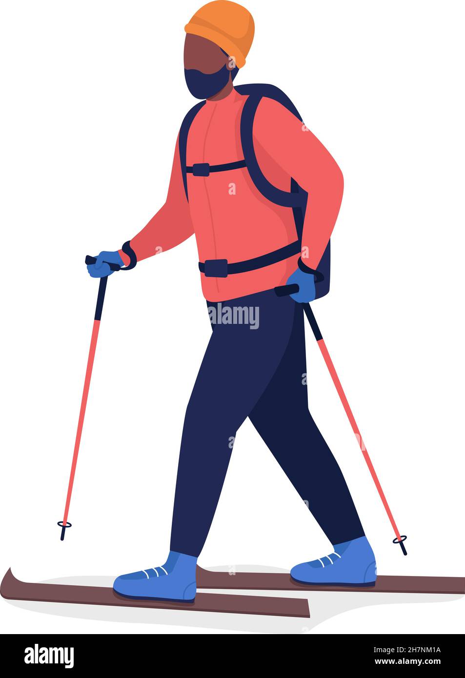 Homme en couche rouge ski semi-plat couleur vecteur caractère Illustration de Vecteur