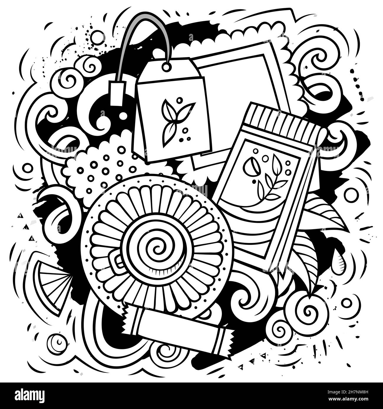 Dessin animé vectoriel gribouillis illustration de l'heure du thé Illustration de Vecteur