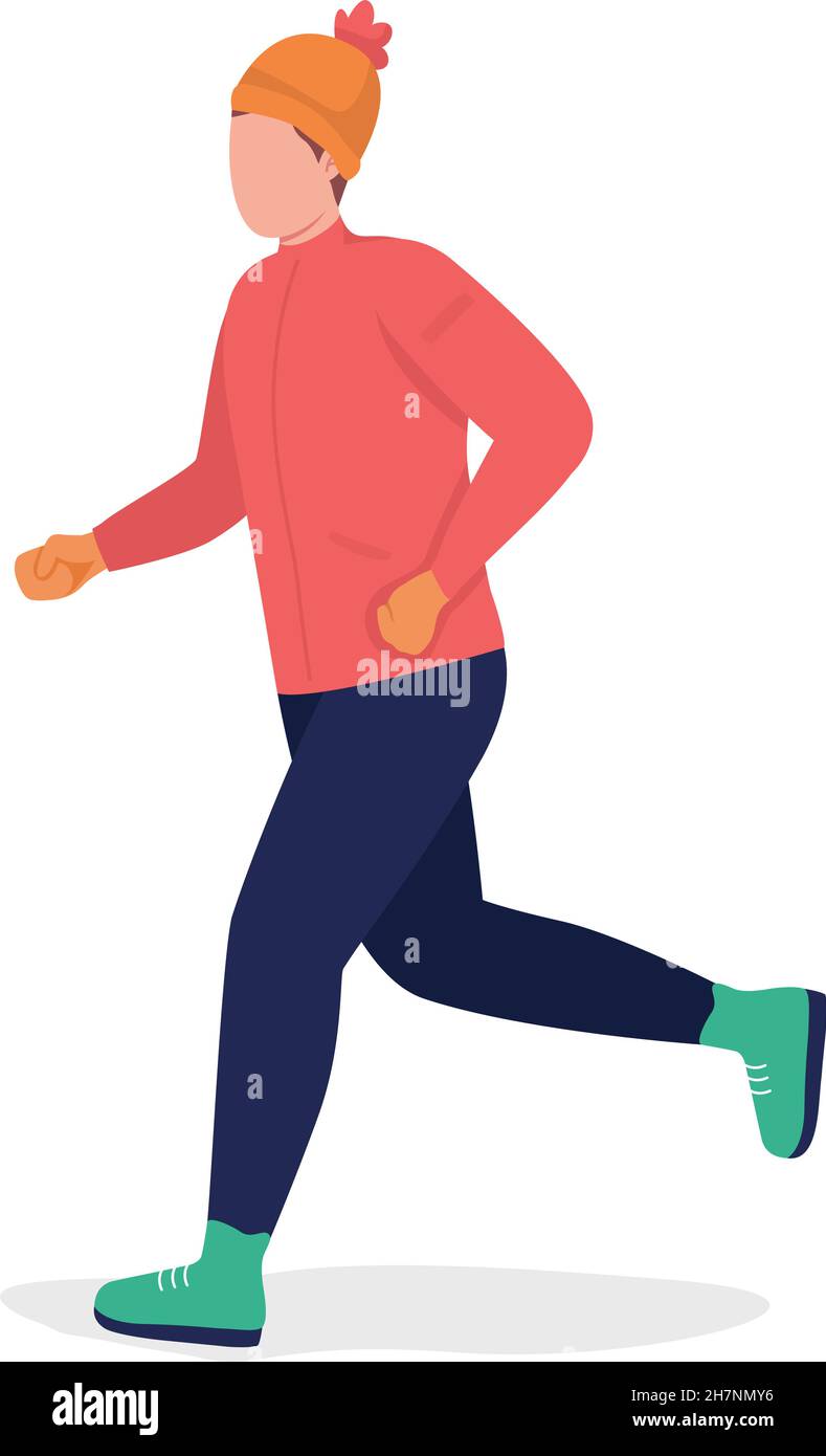 Homme de course à pied en rouge sportswear semi-plat couleur vecteur caractère Illustration de Vecteur