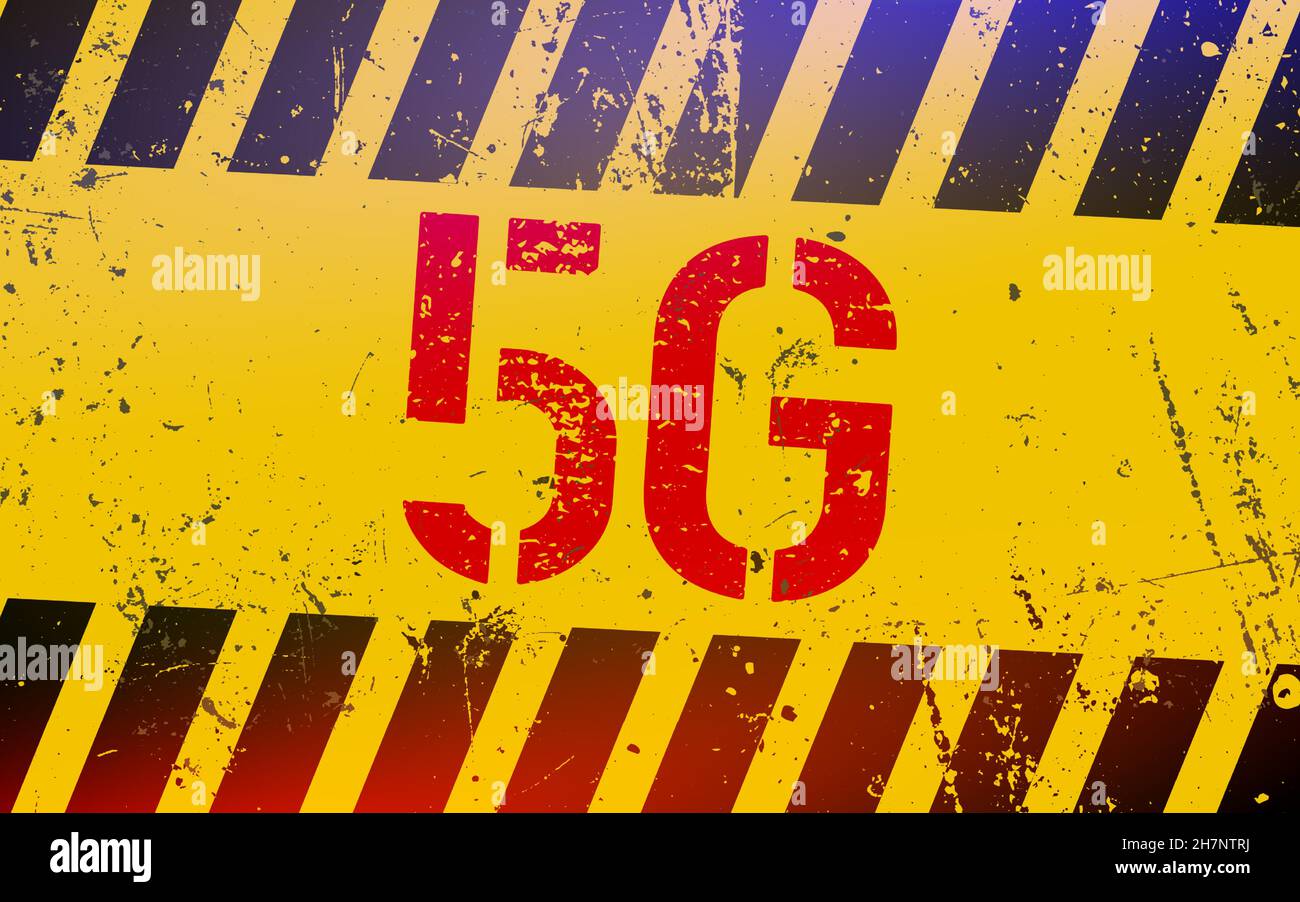 Panneau d'avertissement avec un 5Gg.Concept de danger d'utilisation 5G réseau.Nouvelle génération de réseaux. Illustration de Vecteur