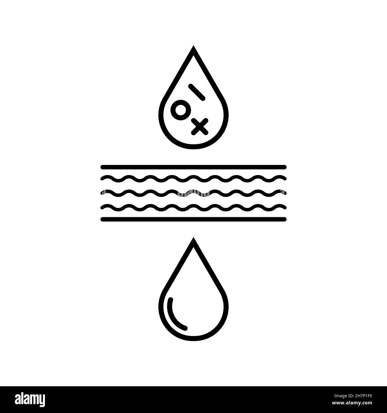 Icône de filtre à eau.Goutte d'eau avant et après filtration. Illustration de Vecteur