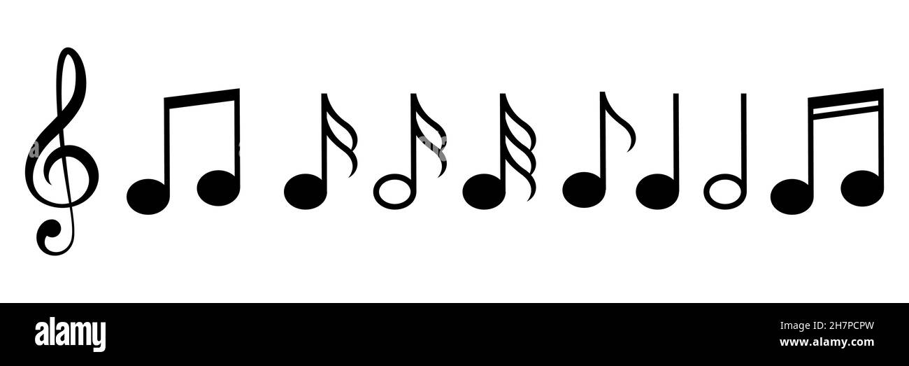 Les icônes des notes musicales sont définies. Symbole de notes noires sur fond blanc - vecteur de stock. Illustration de Vecteur