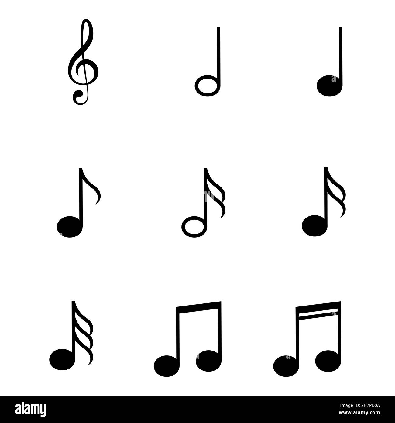 Les icônes des notes musicales sont définies. Symbole de notes noires sur fond blanc - vecteur de stock. Illustration de Vecteur
