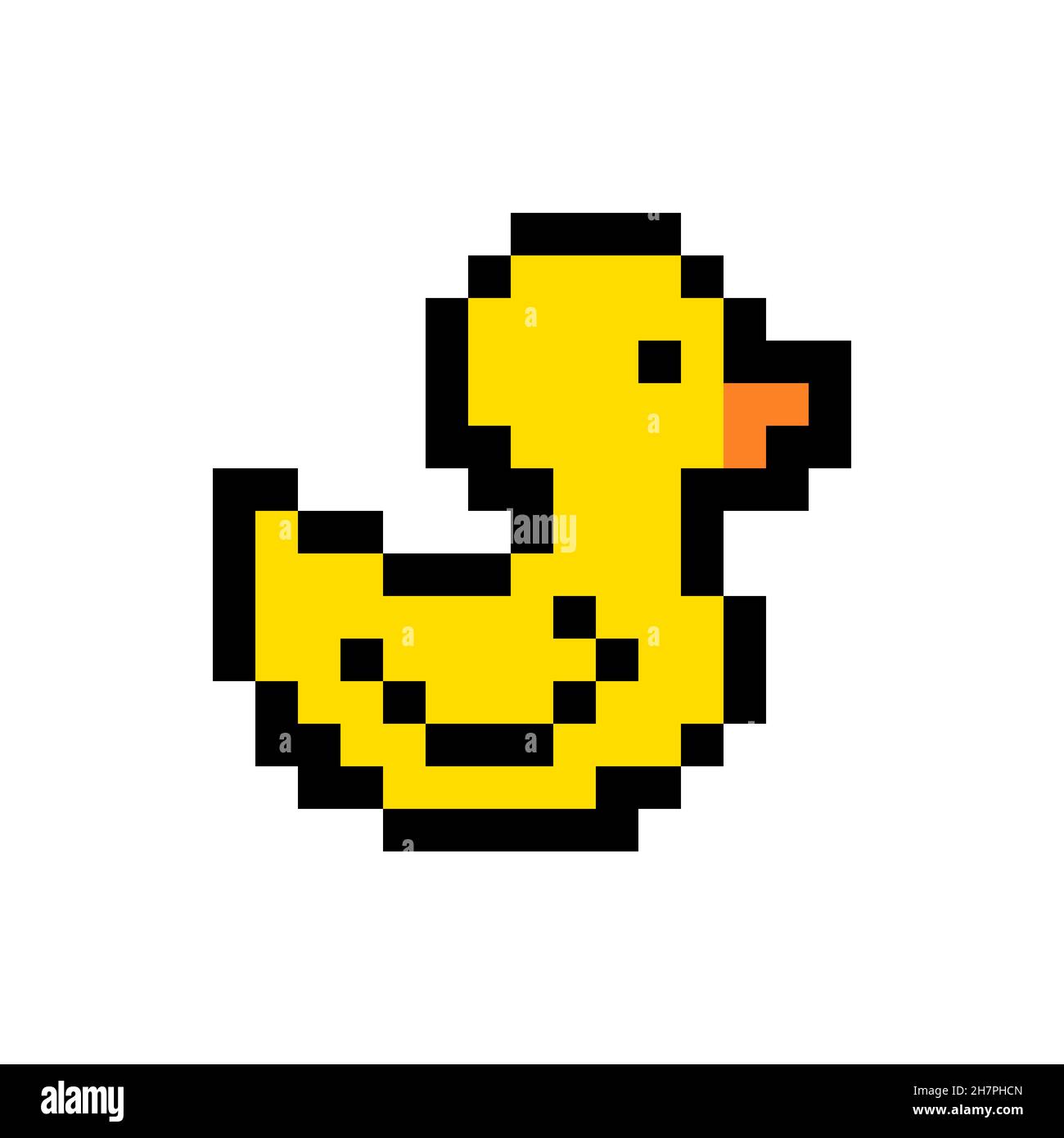 Icône d'art de pixel de canard jaune isolée sur blanc Illustration de Vecteur