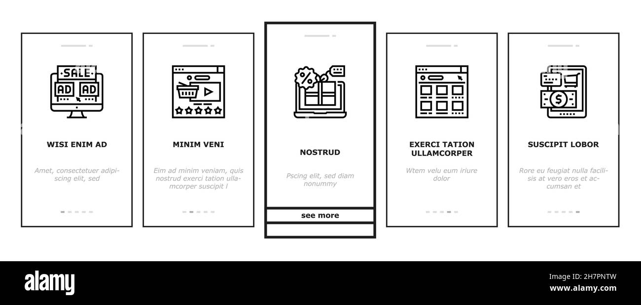 ECommerce et Online Shopping Onboarding Icons Set Vector Illustration de Vecteur ECommerce et Online Shopping Onboarding Icons Set Vector Illustration de Vecteur