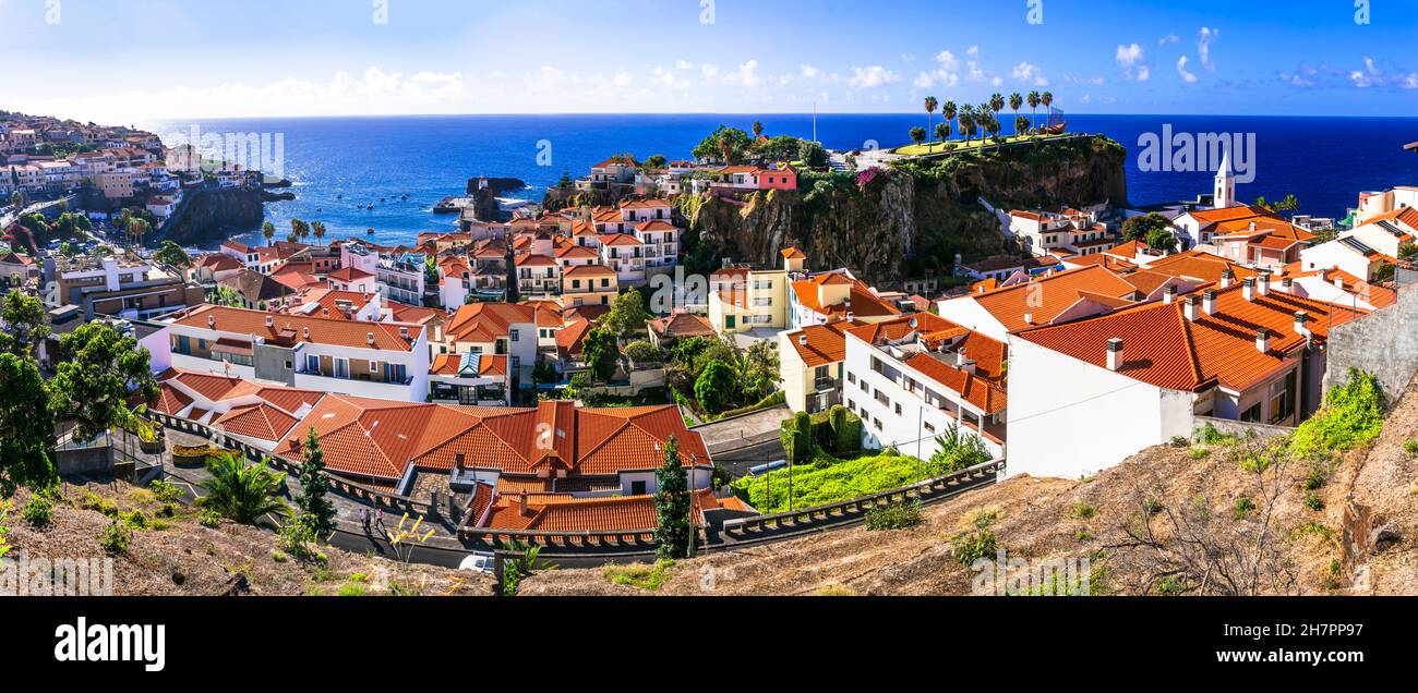 Charmant village de pêcheurs traditionnel Camara de Lobos.Visite de l'île de Madère et sites touristiques.Portugal Banque D'Images