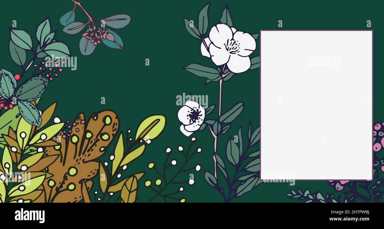 Papier blanc vierge avec espace de copie sur l'image composite numérique des fleurs et des plantes Banque D'Images