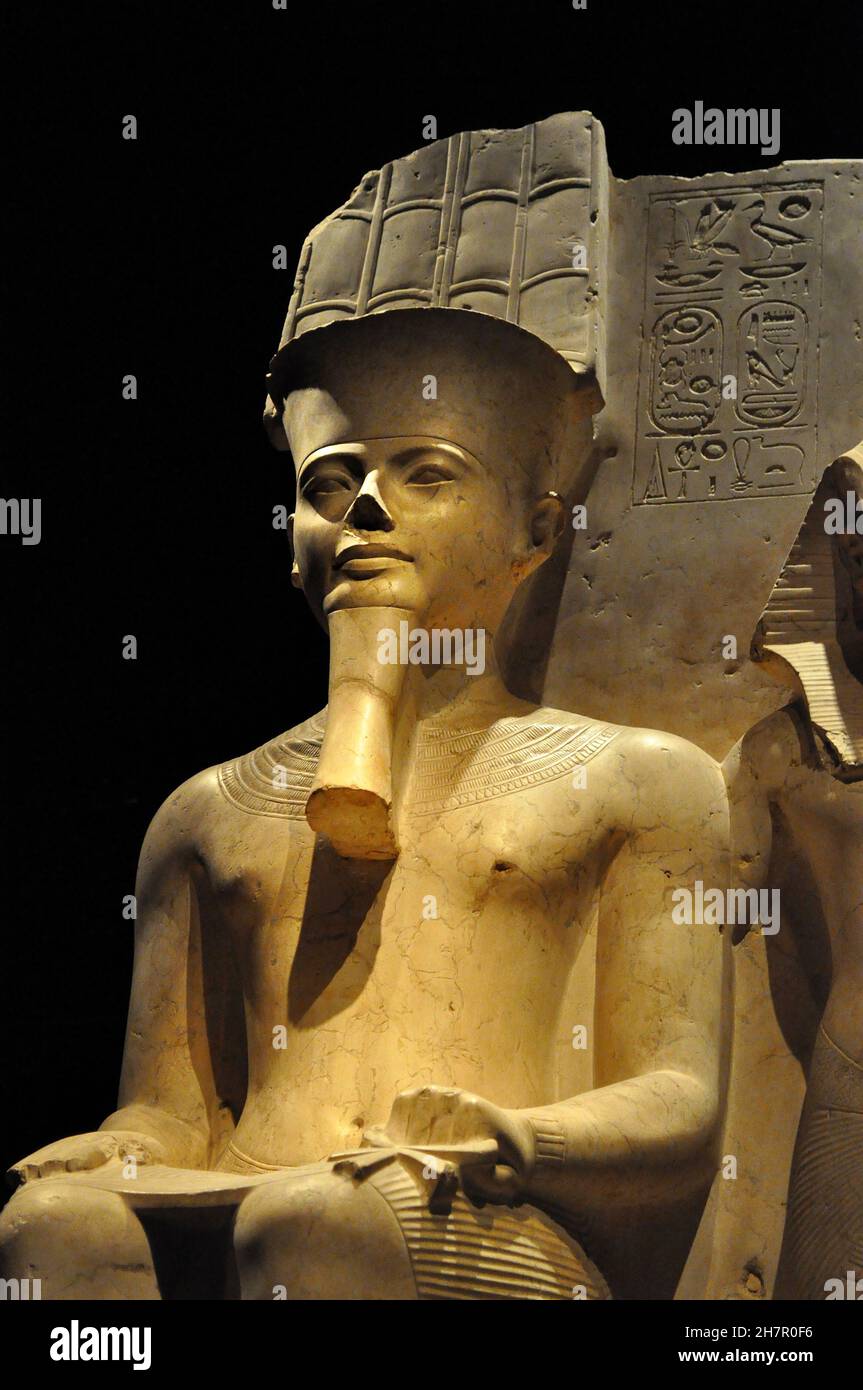 Turin - Italie - Musée égyptien, statue du Dieu Amon, partie supérieure. Banque D'Images