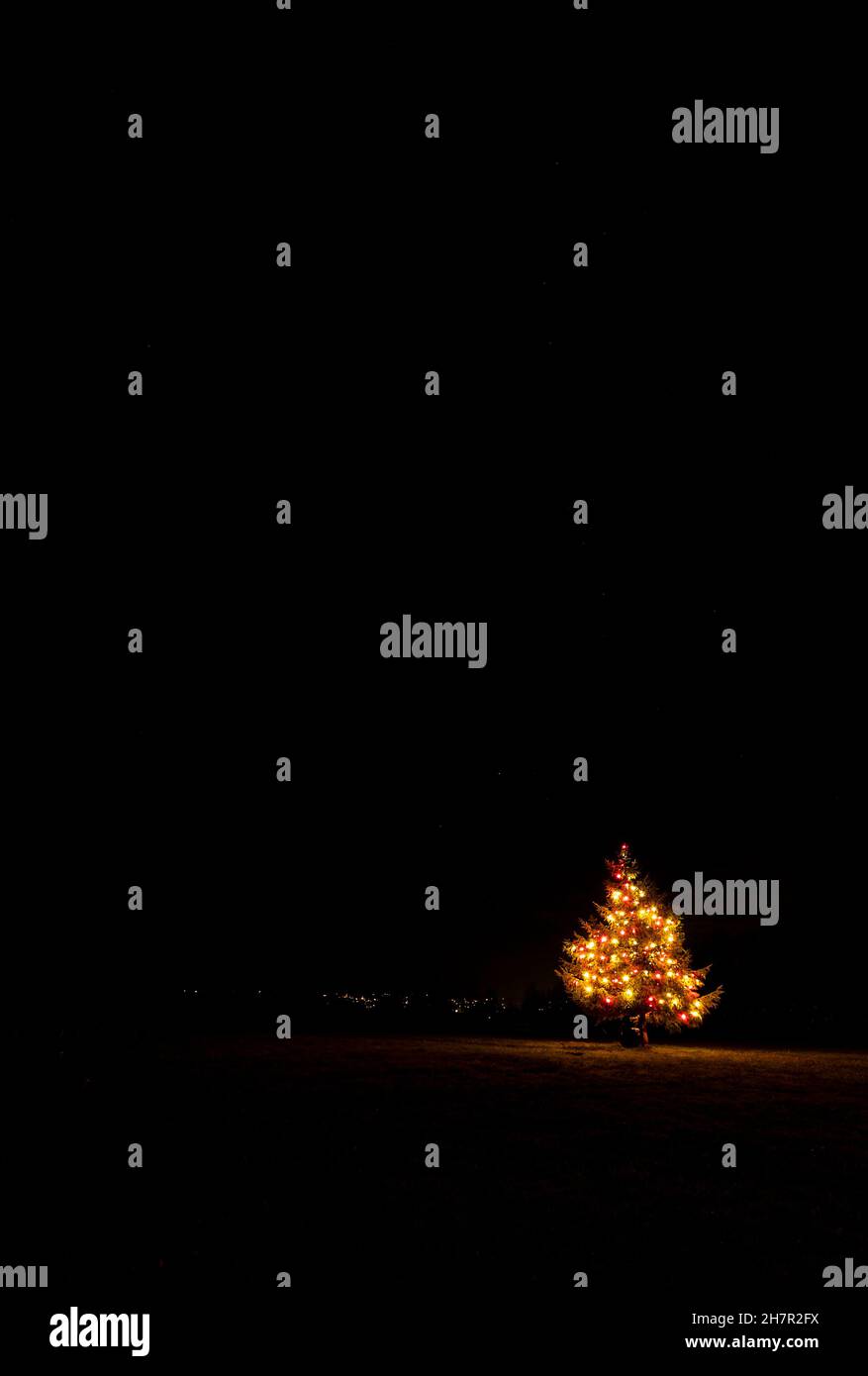 Noël.Les lumières festives de bon goût à l'entrée du centre de l'artisanat Taurus.Un site de Camphill Village. Banque D'Images
