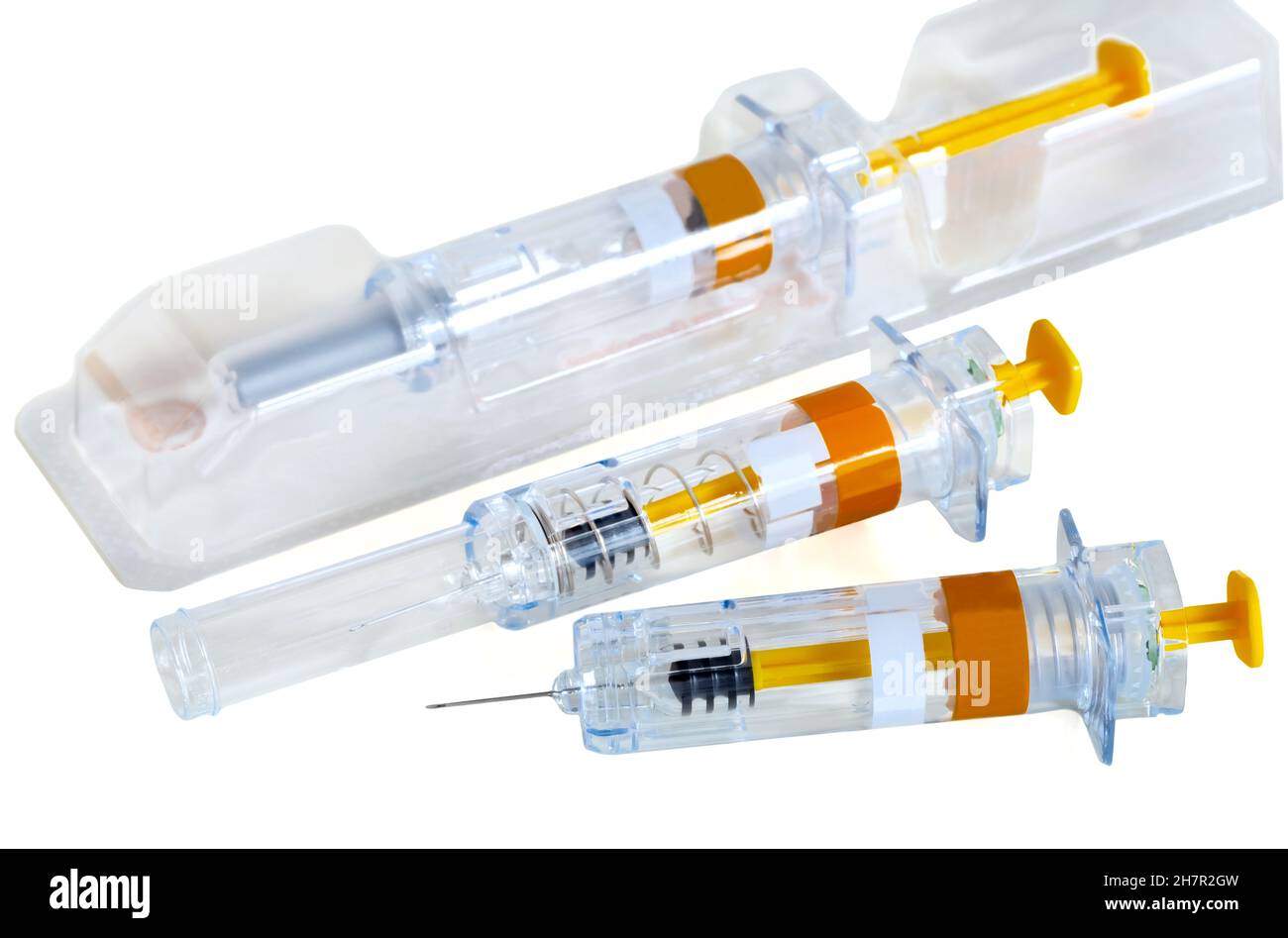 Seringues son médicament de prescription qui est utilisé pour: Aider à prévenir la formation de caillots sanguins chez les personnes. Banque D'Images