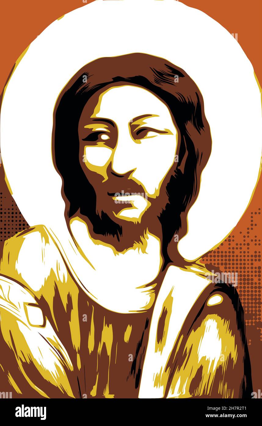 Jésus Christ visage. Religion chrétienne et catholique. Illustration vectorielle Illustration de Vecteur