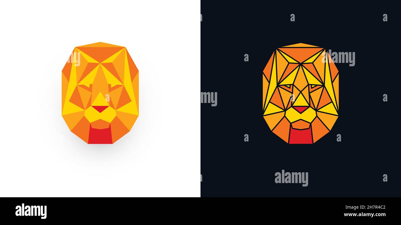 Masque en polyéthylène bas de la tête de lion, modèle abstrait de logo polygonal.Concept de face géométrique orange Panther, logo vectoriel.Emblème animal Illustration de Vecteur