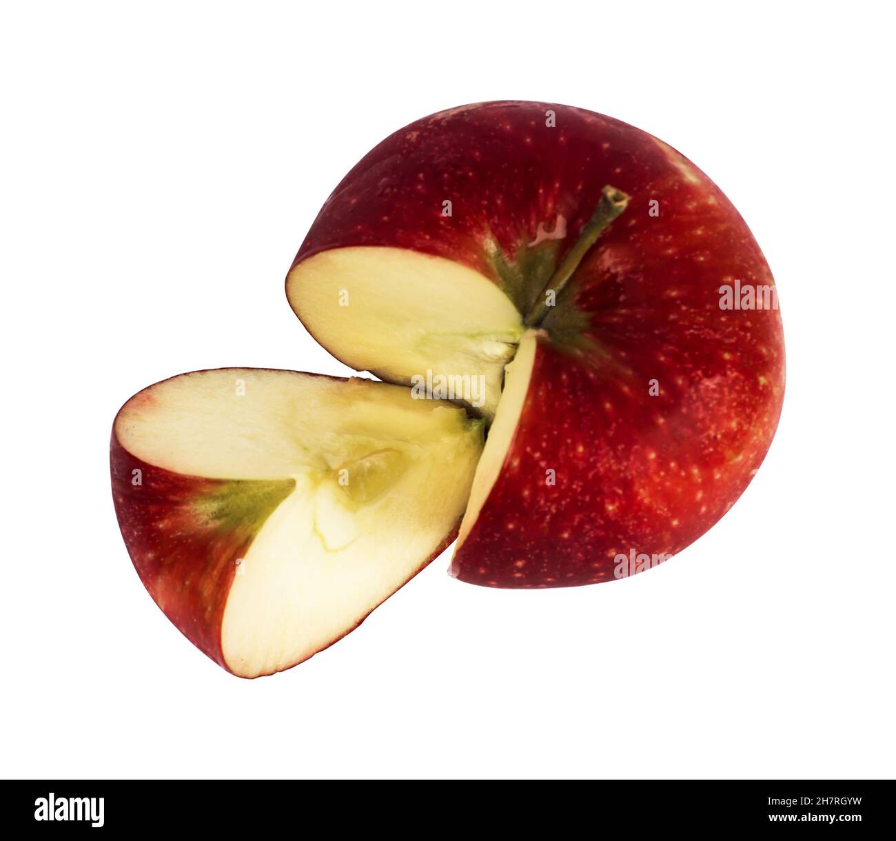 Fruit mûr de pomme, une partie est coupée, sur fond blanc Banque D'Images
