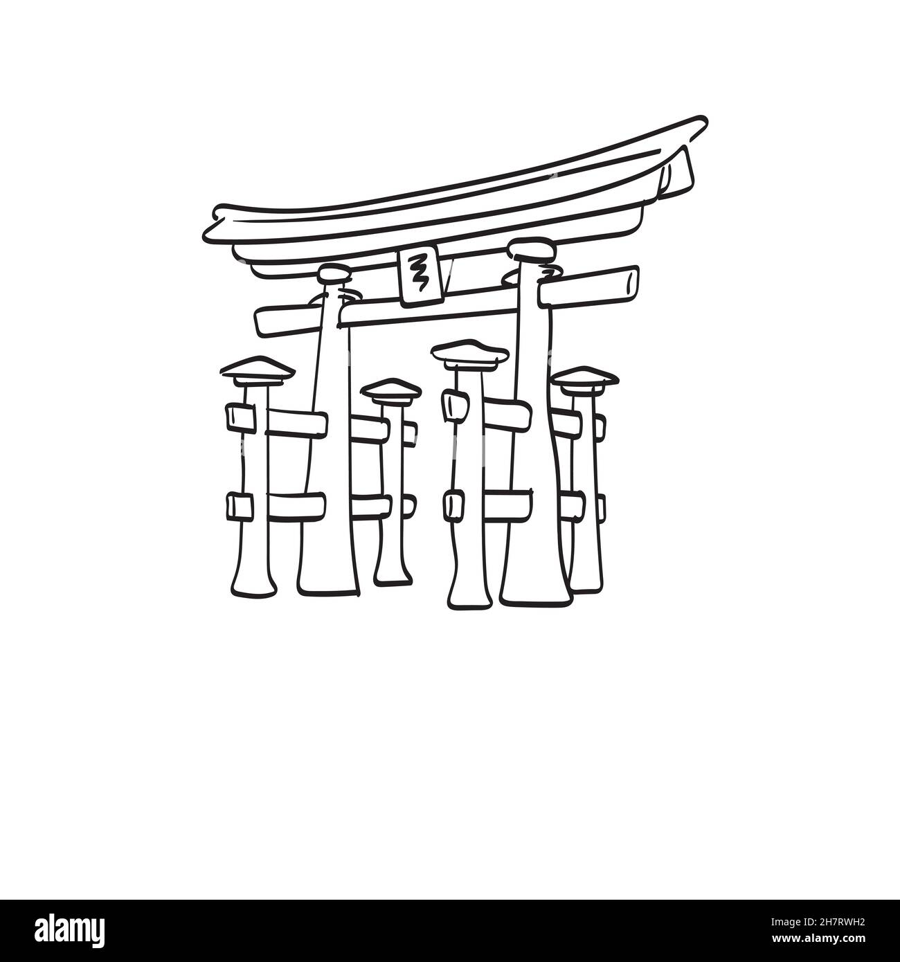 Porte de Torii japonaise comme célèbre site d'intérêt de la ville et Voyage et de tourisme symbole illustration vecteur isolé sur fond blanc art de ligne Illustration de Vecteur