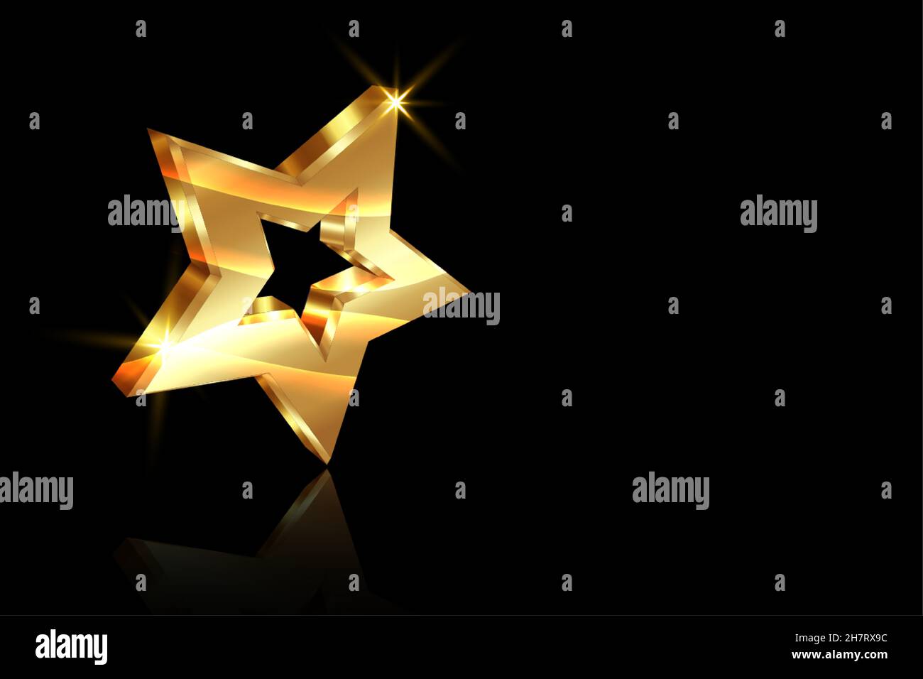 Golden star prize concept, logo 3D or avec effet de lumière, illustration vectorielle isolée sur fond noir Illustration de Vecteur