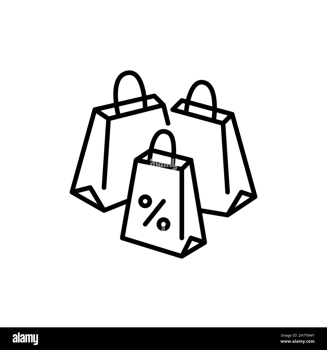 Sacs à provisions avec symbole de réduction.Icône de vente.Pixel parfait, contour modifiable Illustration de Vecteur