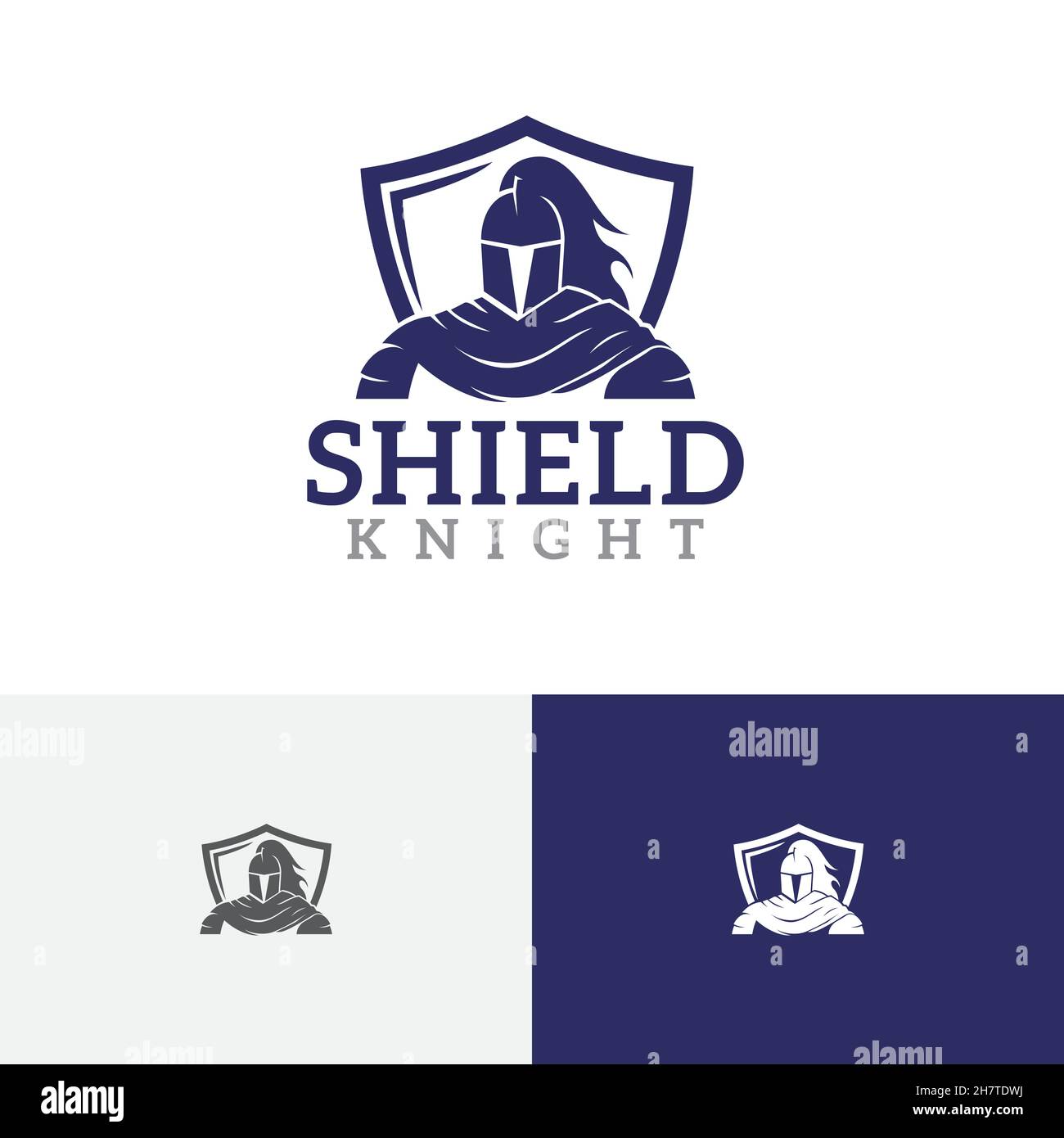 Logo de l'emblème de l'armure du guerrier du soldat du spartiate du Shield Knight Illustration de Vecteur