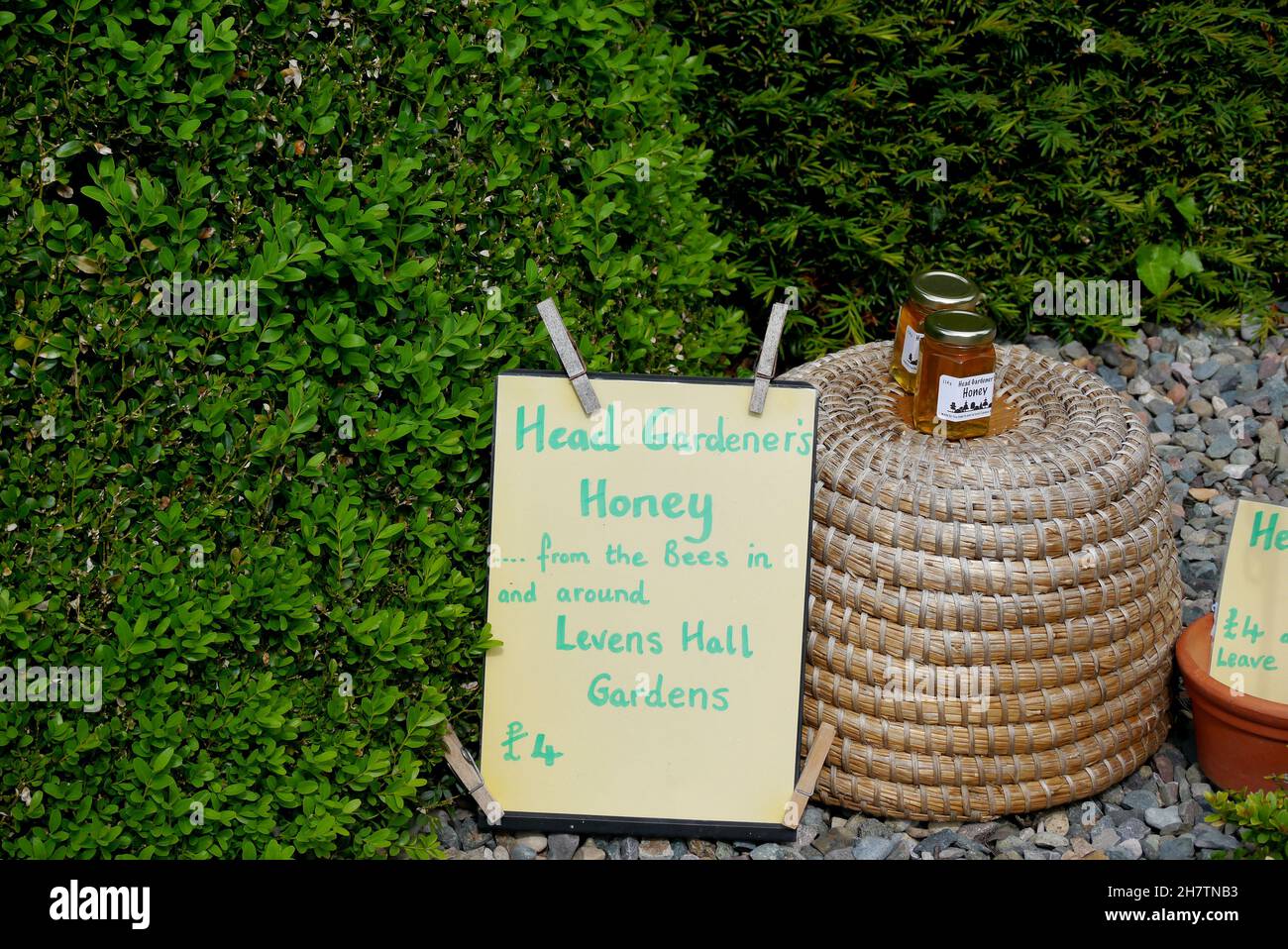 Head Gardener's Honey from local Bees at Levens Hall & Gardens, Lake District National Park, Cumbria, Angleterre, Royaume-Uni Banque D'Images