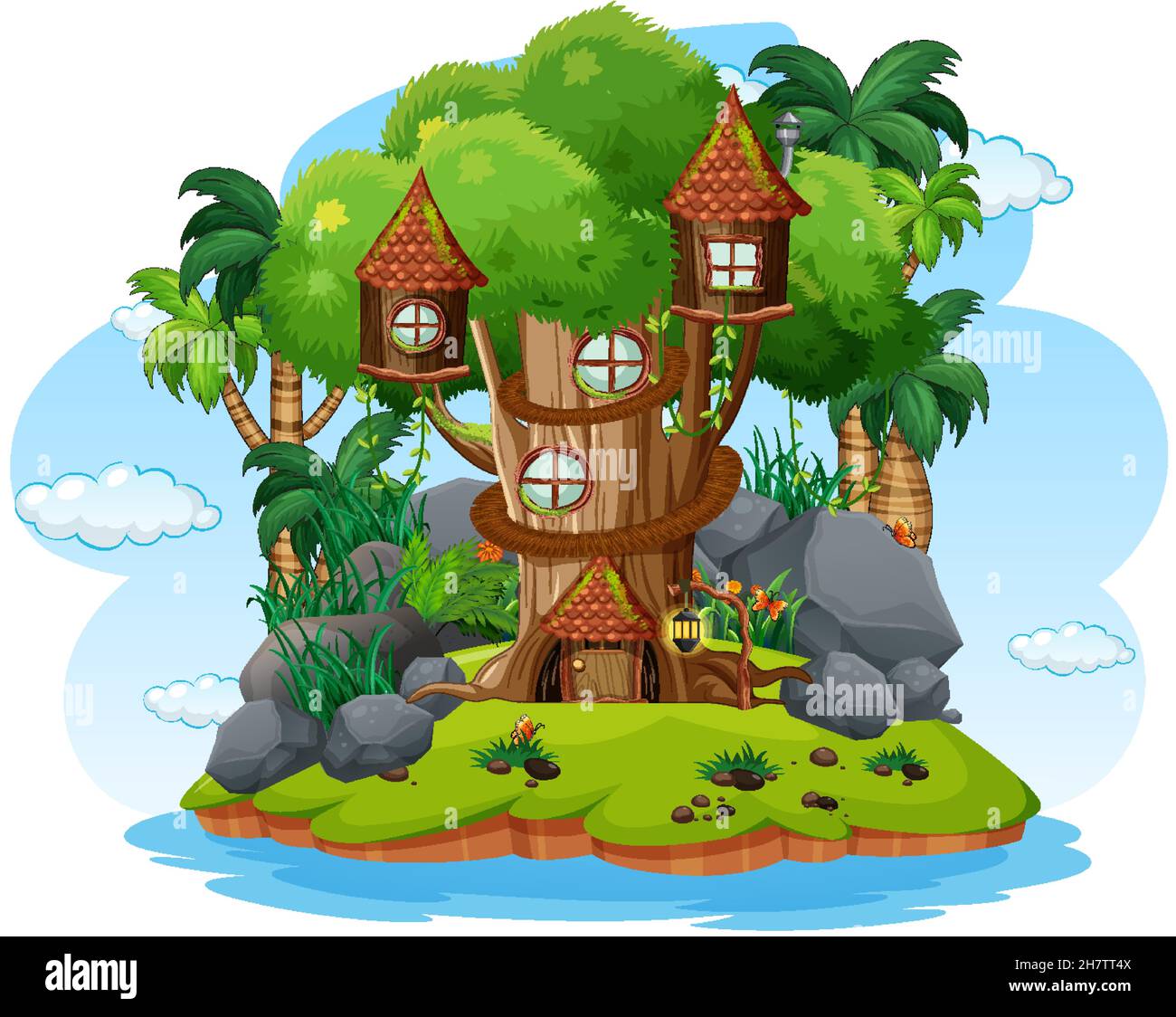 Fantastique maison d'arbre sur fond blanc illustration Illustration de Vecteur