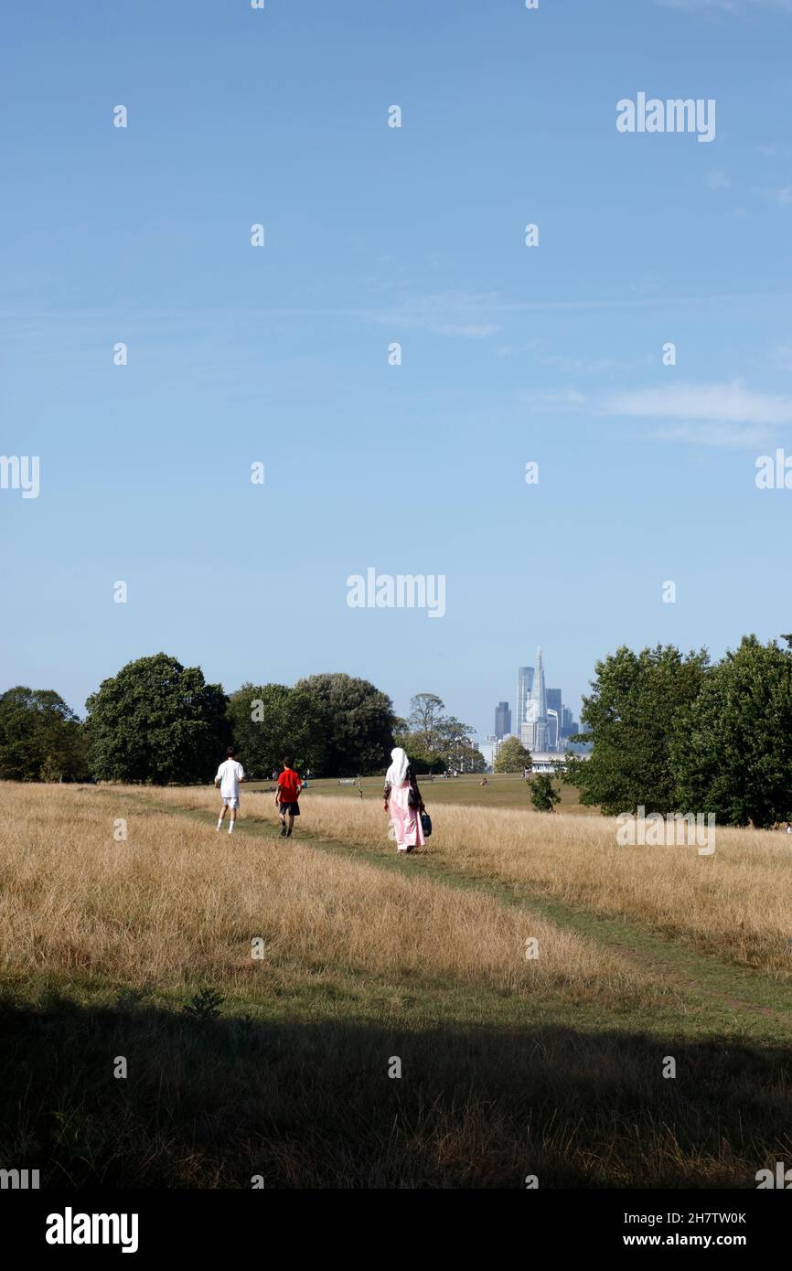 Vue sur Brockwell Park jusqu'au Shard et à la City of London, Londres, Royaume-Uni Banque D'Images