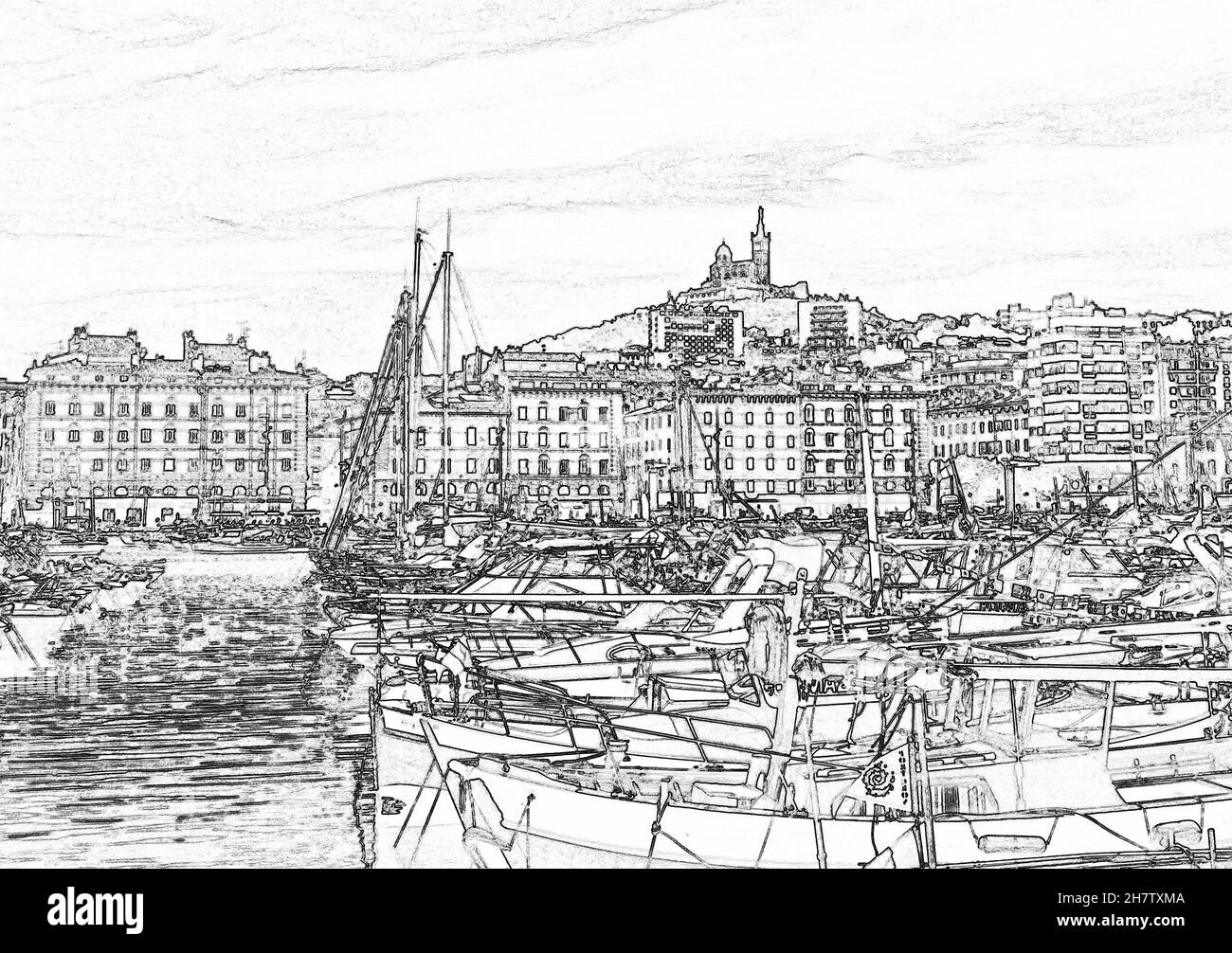 France, Bouches du Rhone, Marseille, general view of the Old Port (aerial view Stock Photo