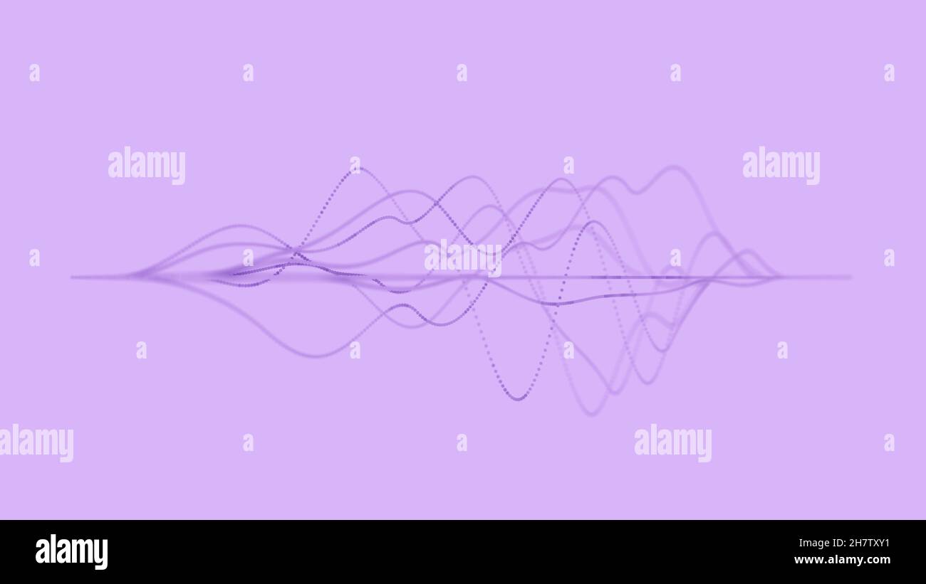 Visualisation abstraite des ondes sonores avec des lignes en pointillés ou des particules sur fond violet clair, papier peint conceptuel minimal Banque D'Images