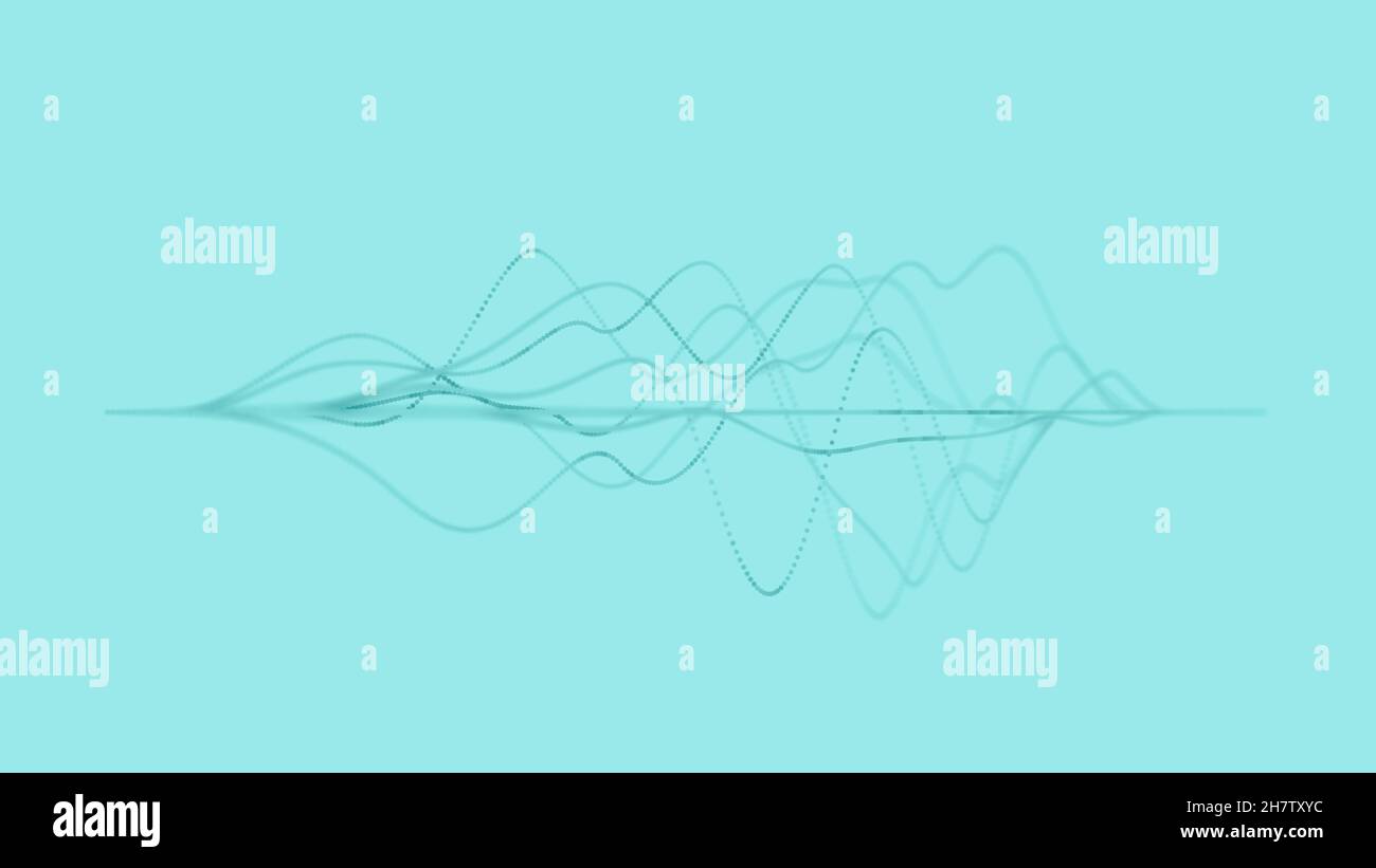 Visualisation abstraite des ondes sonores avec des lignes en pointillés ou des particules sur fond turquoise, papier peint conceptuel minimal Banque D'Images