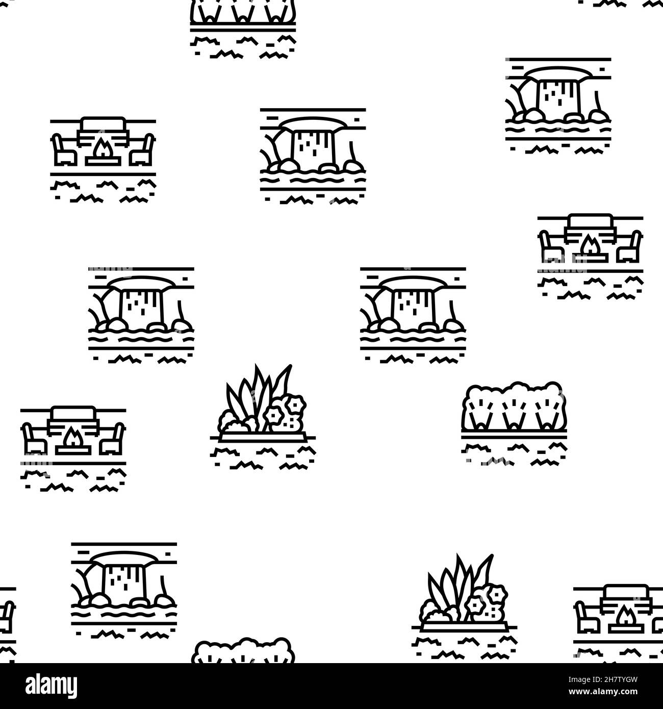 Conception de paysage et accessoires motif vectoriel sans couture Illustration de Vecteur