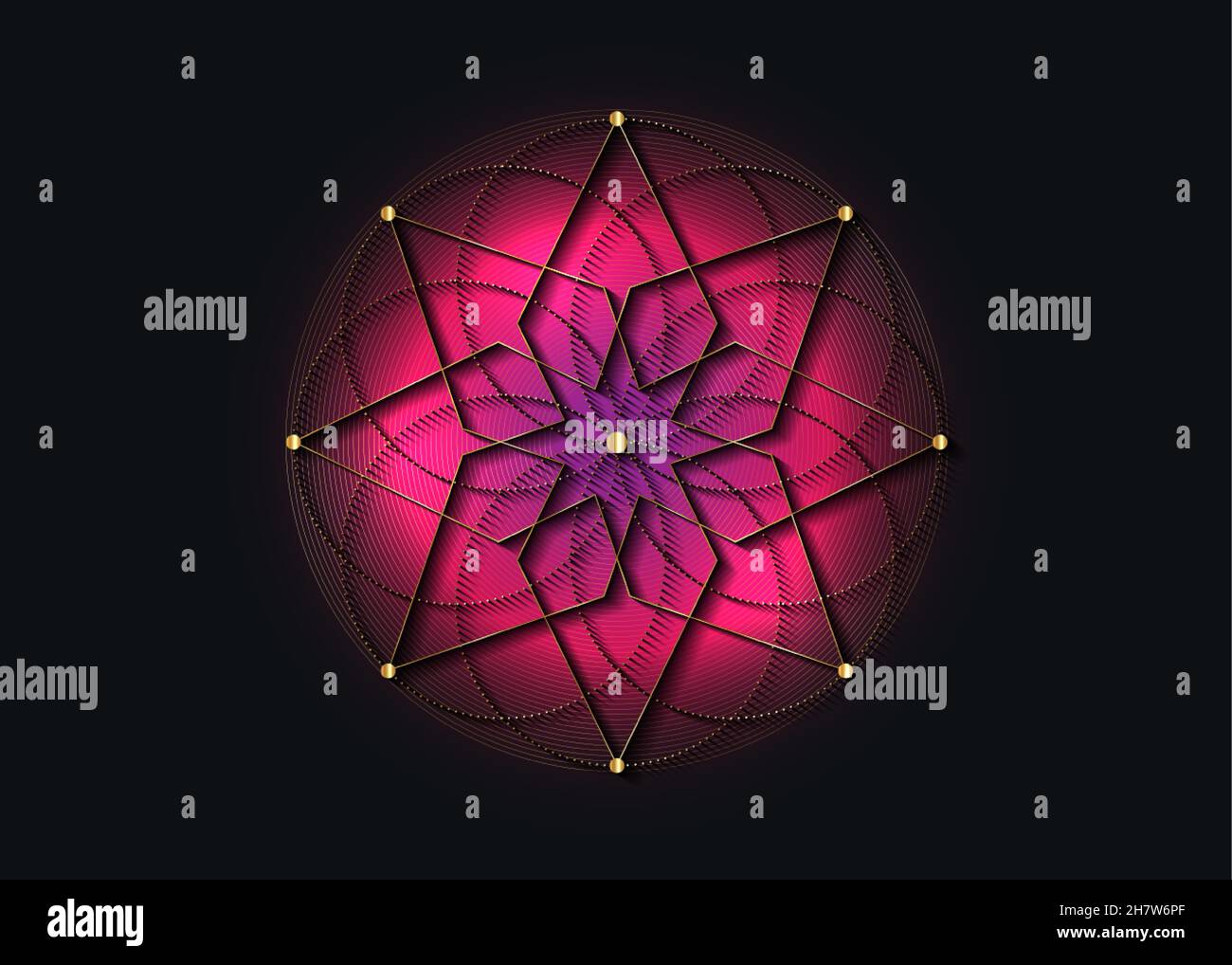 Géométrie sacrée d'or, huit étoiles pointues.Logo icône Mandala mystique géométrique de l'alchimie ésotérique semence de vie.Vecteur cercles concentriques signe divin Illustration de Vecteur