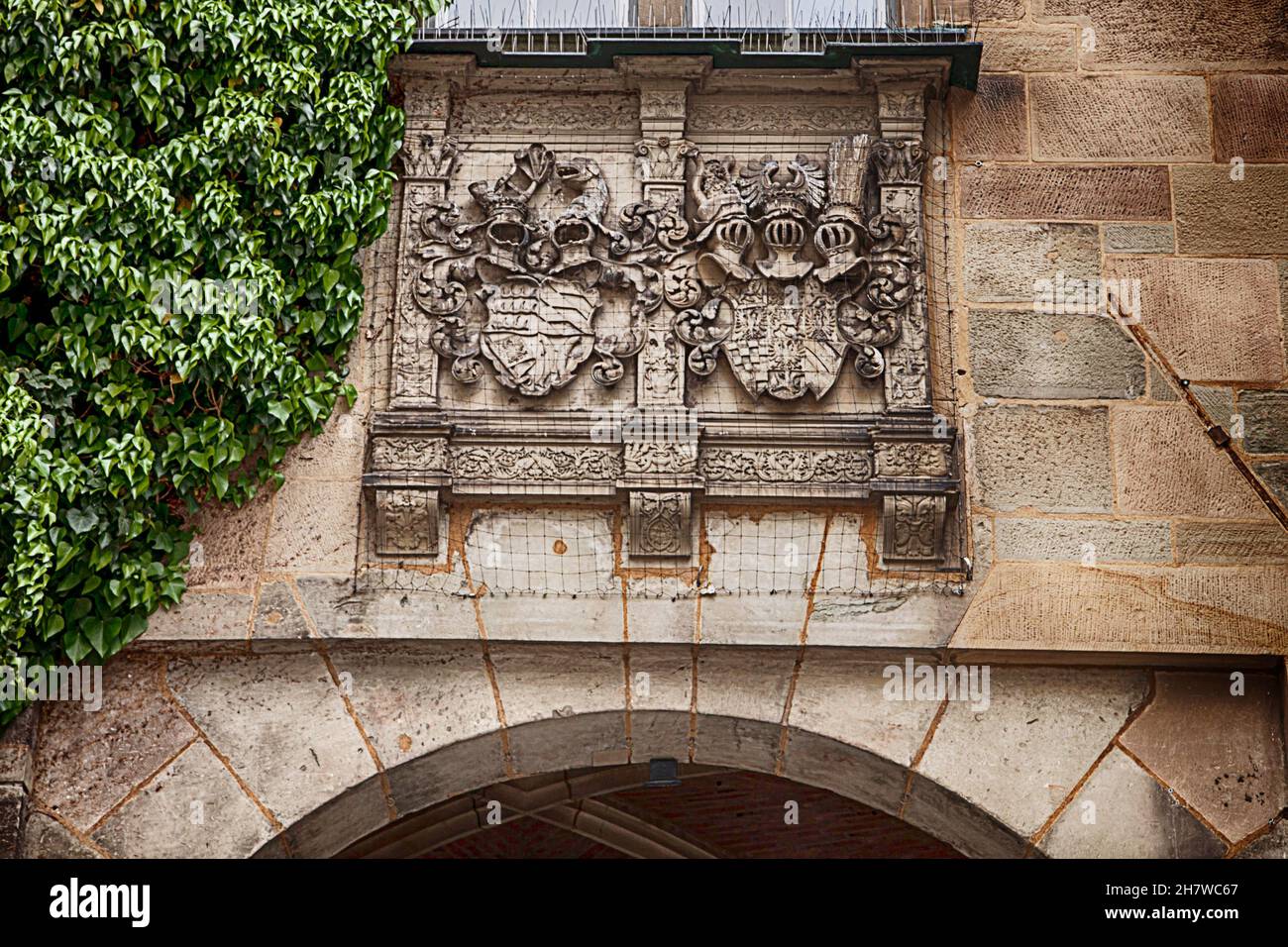 Stuttgart, Allemagne - Comte Eberhard I, Duc de Wuerttemberg armoiries sur le mur du Vieux Château Banque D'Images