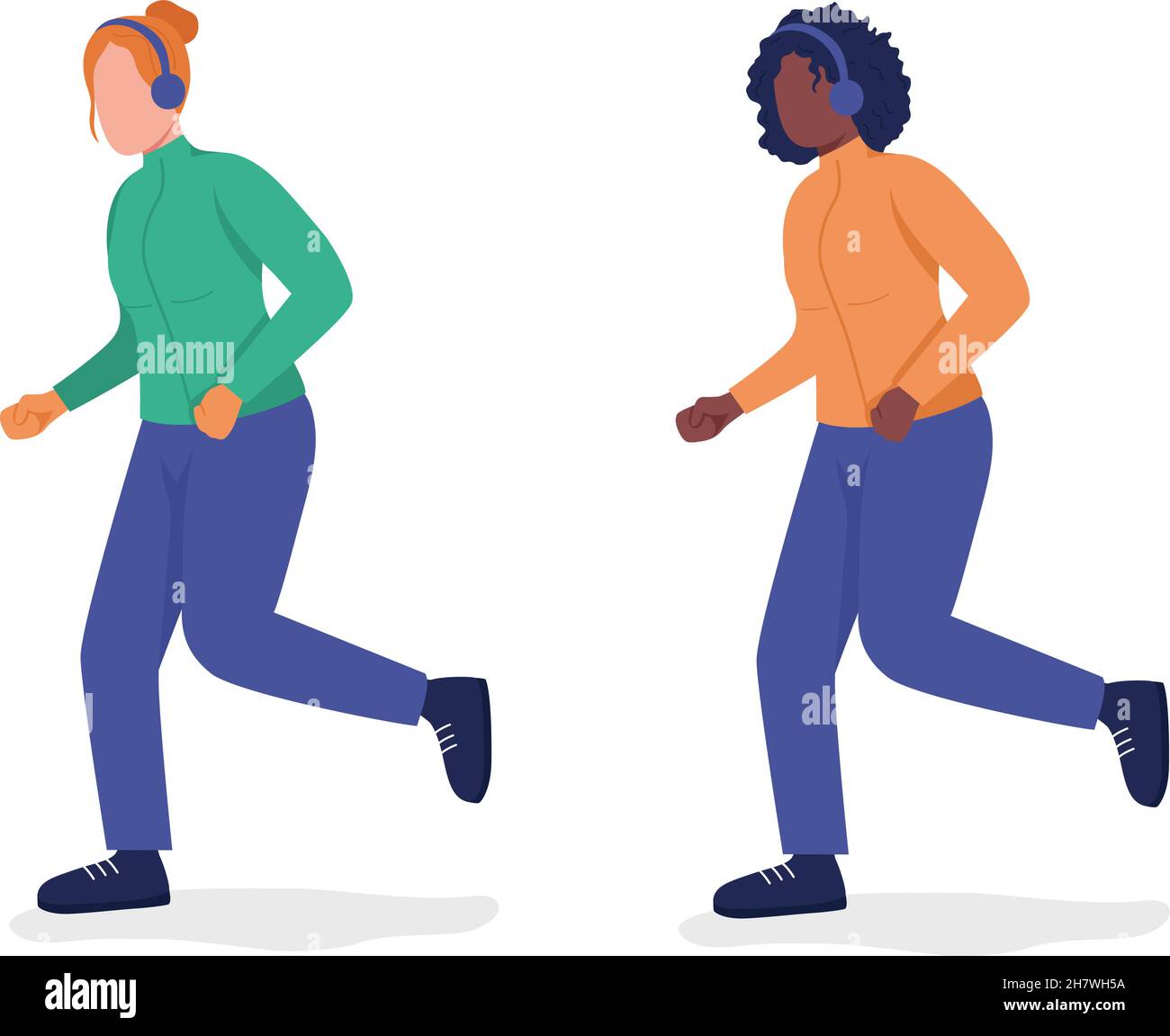 Femmes courir en hiver semi-plat couleur vecteur jeu de caractères Illustration de Vecteur