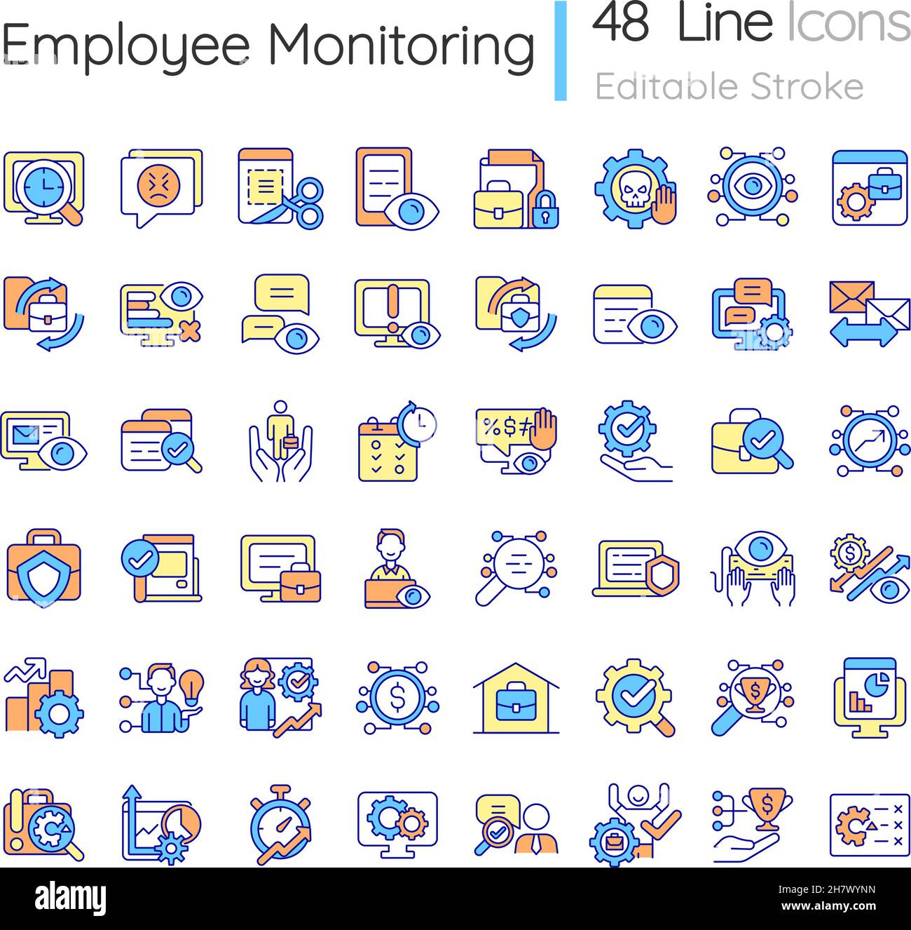 Jeu d'icônes de couleur RVB de surveillance des employés Illustration de Vecteur