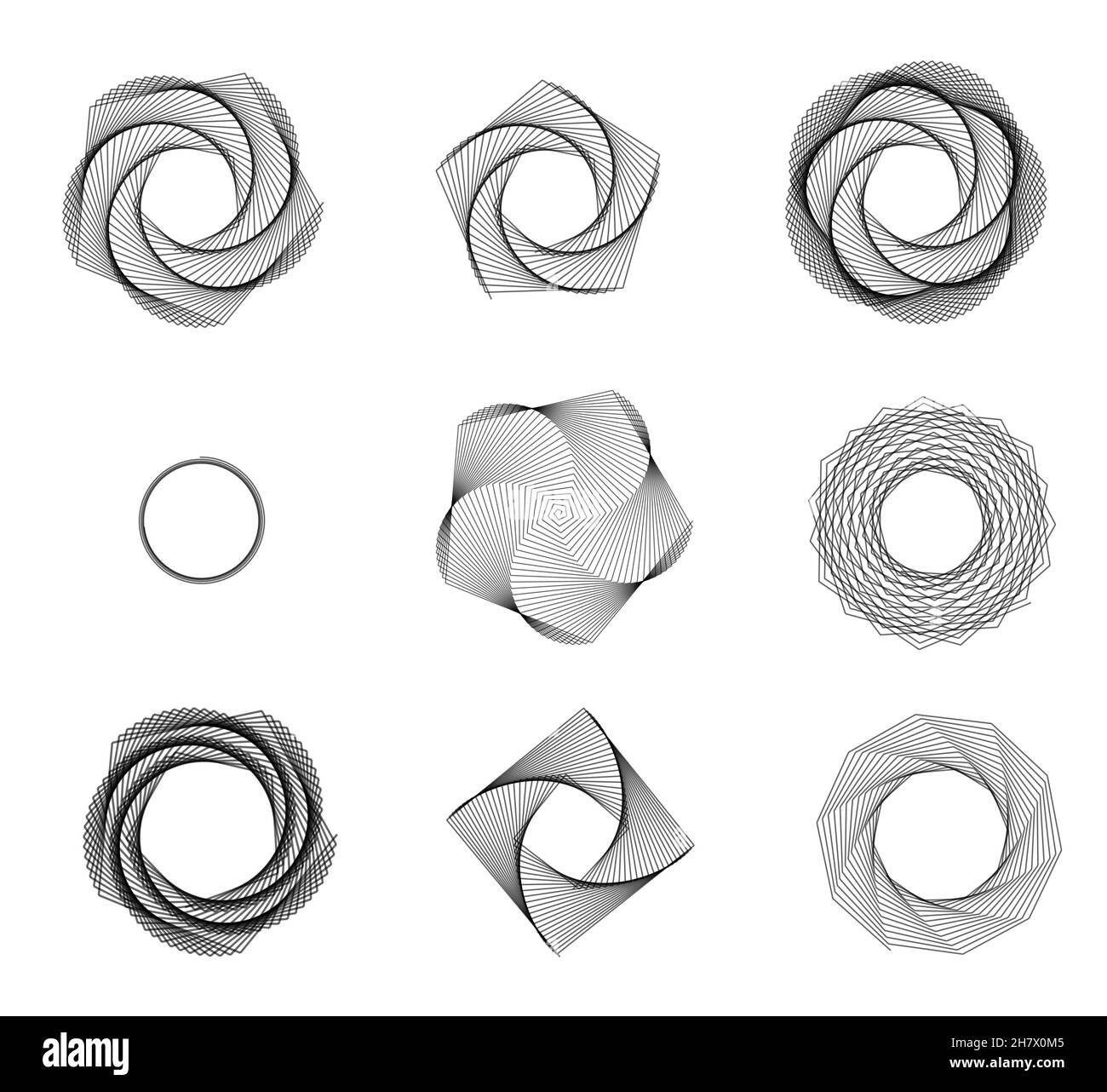 Formes abstraites de vortex esquissé isolées sur fond blanc Banque D'Images