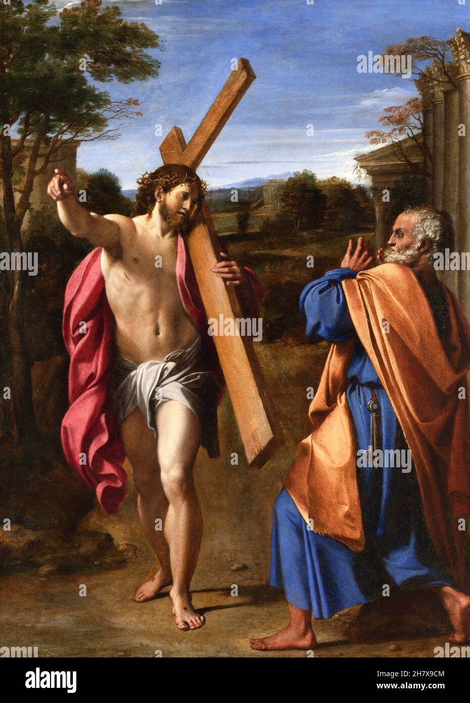 Christ apparaissant à Saint Pierre sur la voie Appienne (Domine, quo Vadis?)Par le peintre baroque italien Annibale Carracci (1560-1609), huile sur bois, c.1601/2 Banque D'Images
