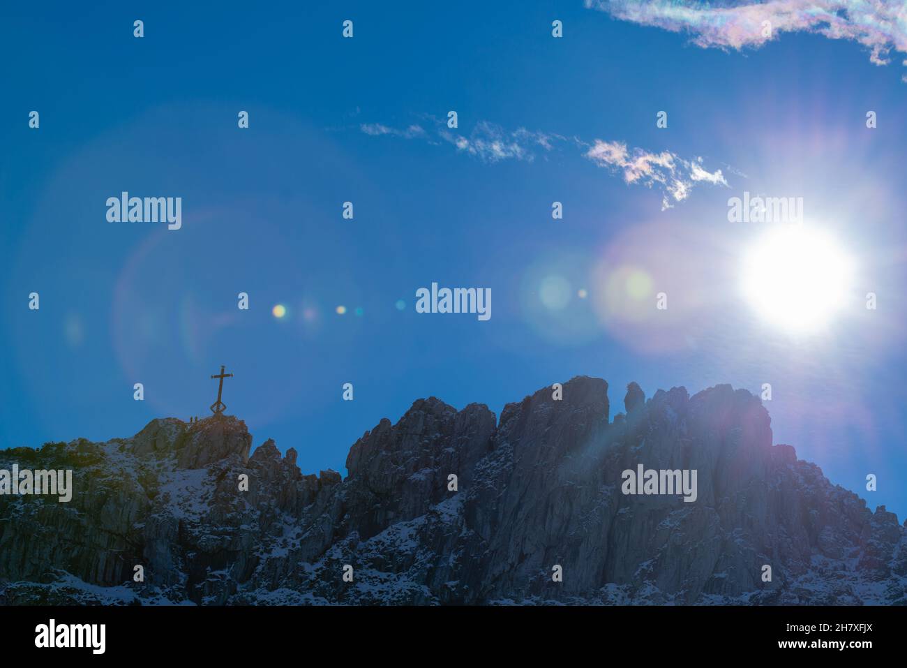 Sommet sur le sommet de Kampenwand sur le plateau de Kampenwand, 1500m asl, Aschau, Chiemgau, Alpes bavaroises,Haute-Bavière, sud de l'Allemagne Banque D'Images