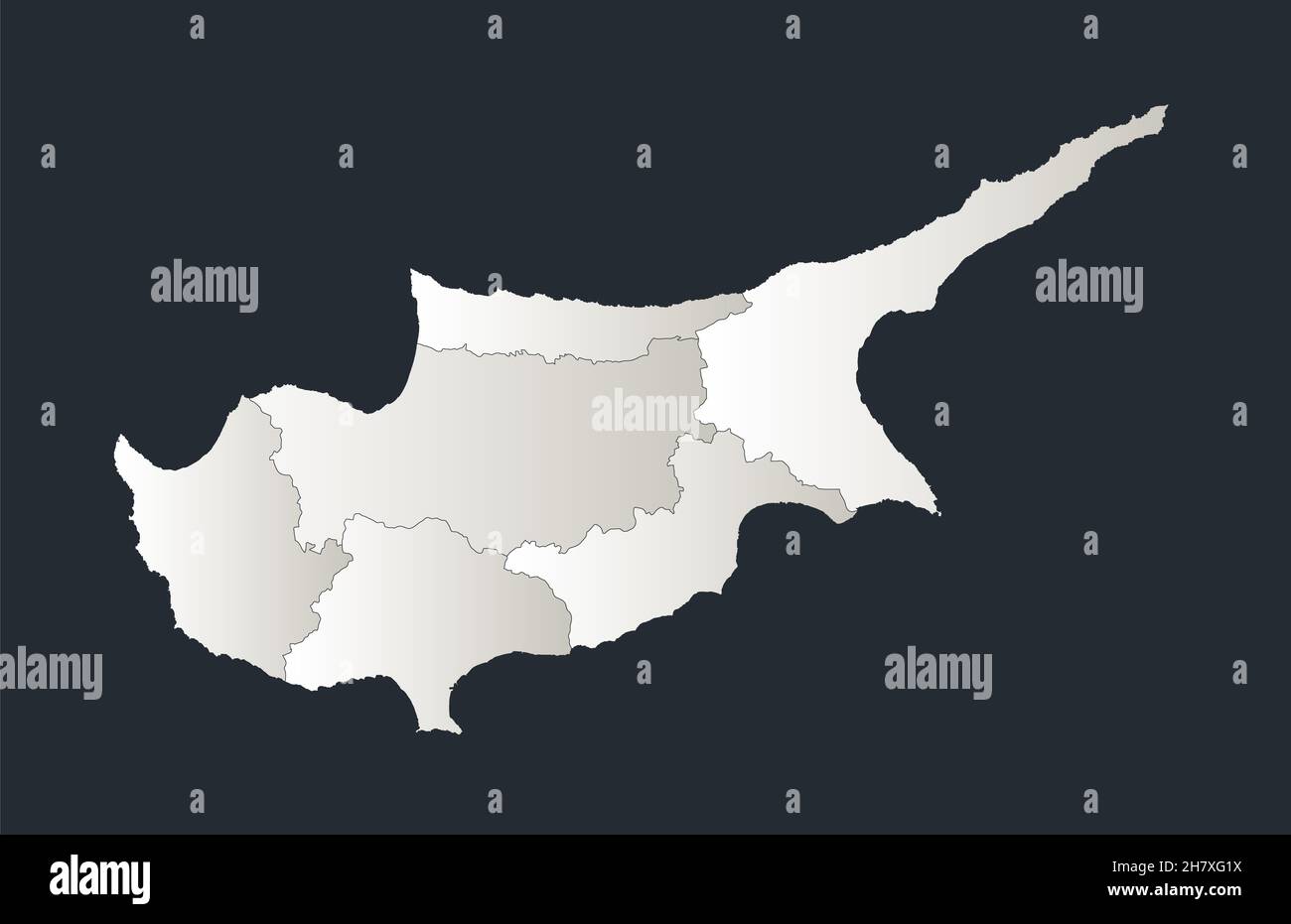 Carte de Chypre, Infographics design plat couleurs neige blanc, régions individuelles, blanc Banque D'Images