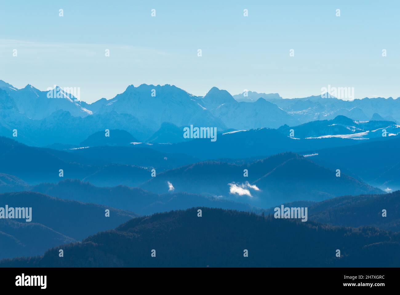 Kampenwand montagnes à environ 1500m asl avec vues panoramiques, téléphérique d'Aschau, Alpes de Chiemgauer, haute-Bavière sud de l'Allemagne, Europe Banque D'Images