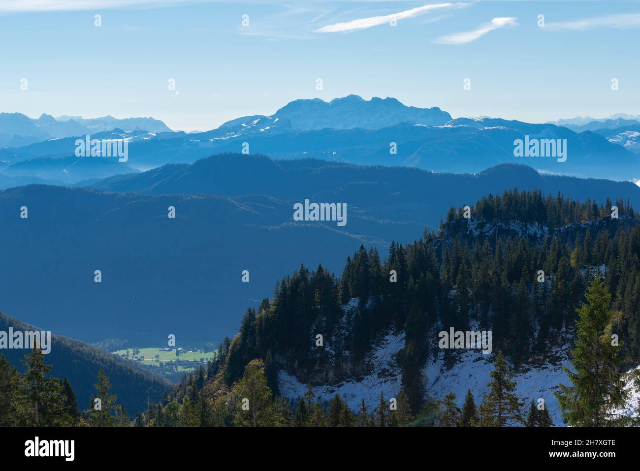 Kampenwand montagnes à environ 1500m asl avec vues panoramiques, téléphérique d'Aschau, Alpes de Chiemgauer, haute-Bavière sud de l'Allemagne, Europe Banque D'Images