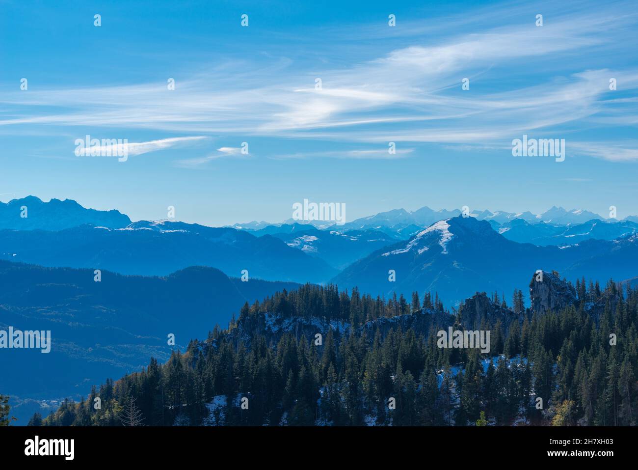 Kampenwand montagnes à environ 1500m asl avec vues panoramiques, téléphérique d'Aschau, Alpes de Chiemgauer, haute-Bavière sud de l'Allemagne, Europe Banque D'Images